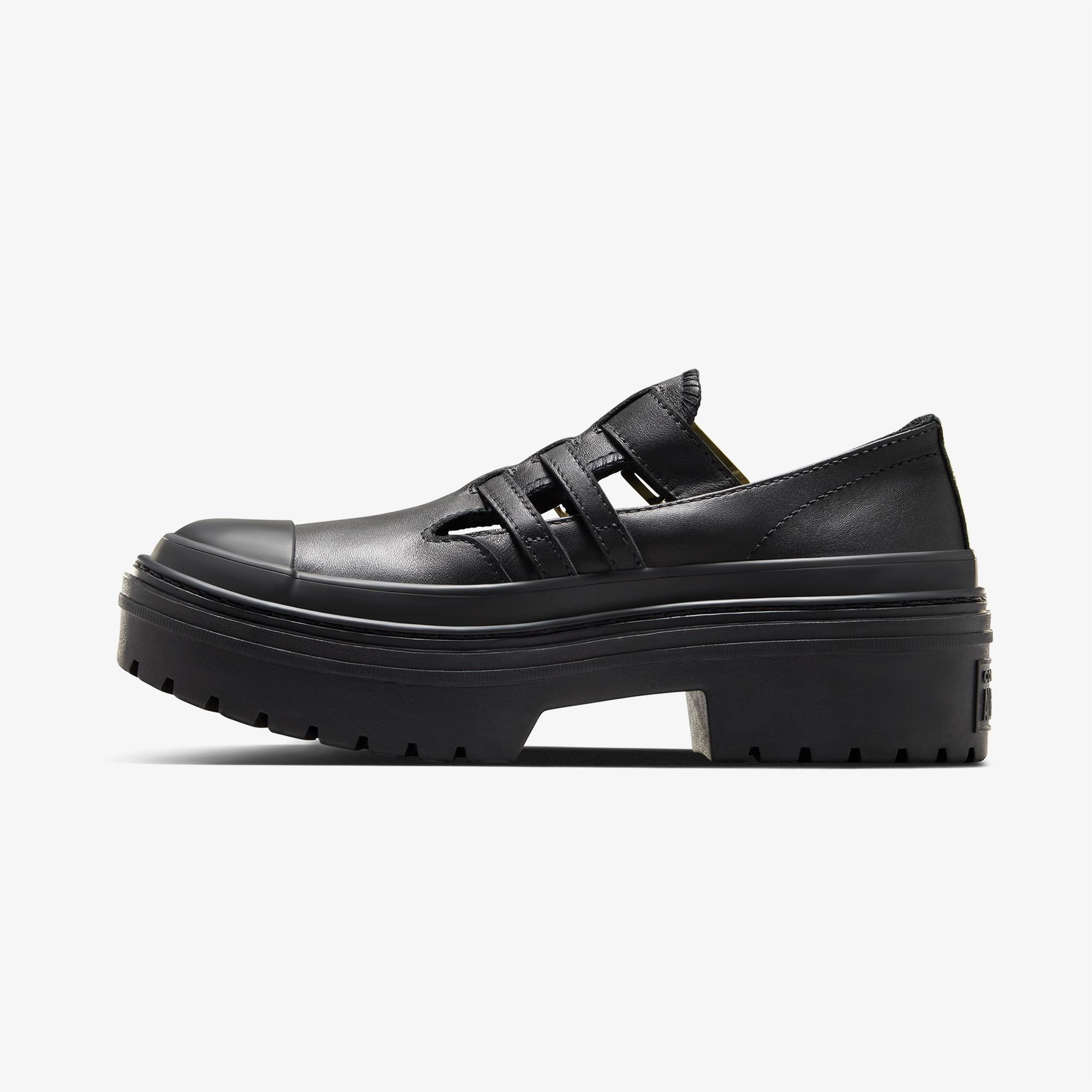 Converse Chuck Taylor All Star Lugged Heel Mary Jane Kadın Siyah Deri Platform Loafer Ayakkabı