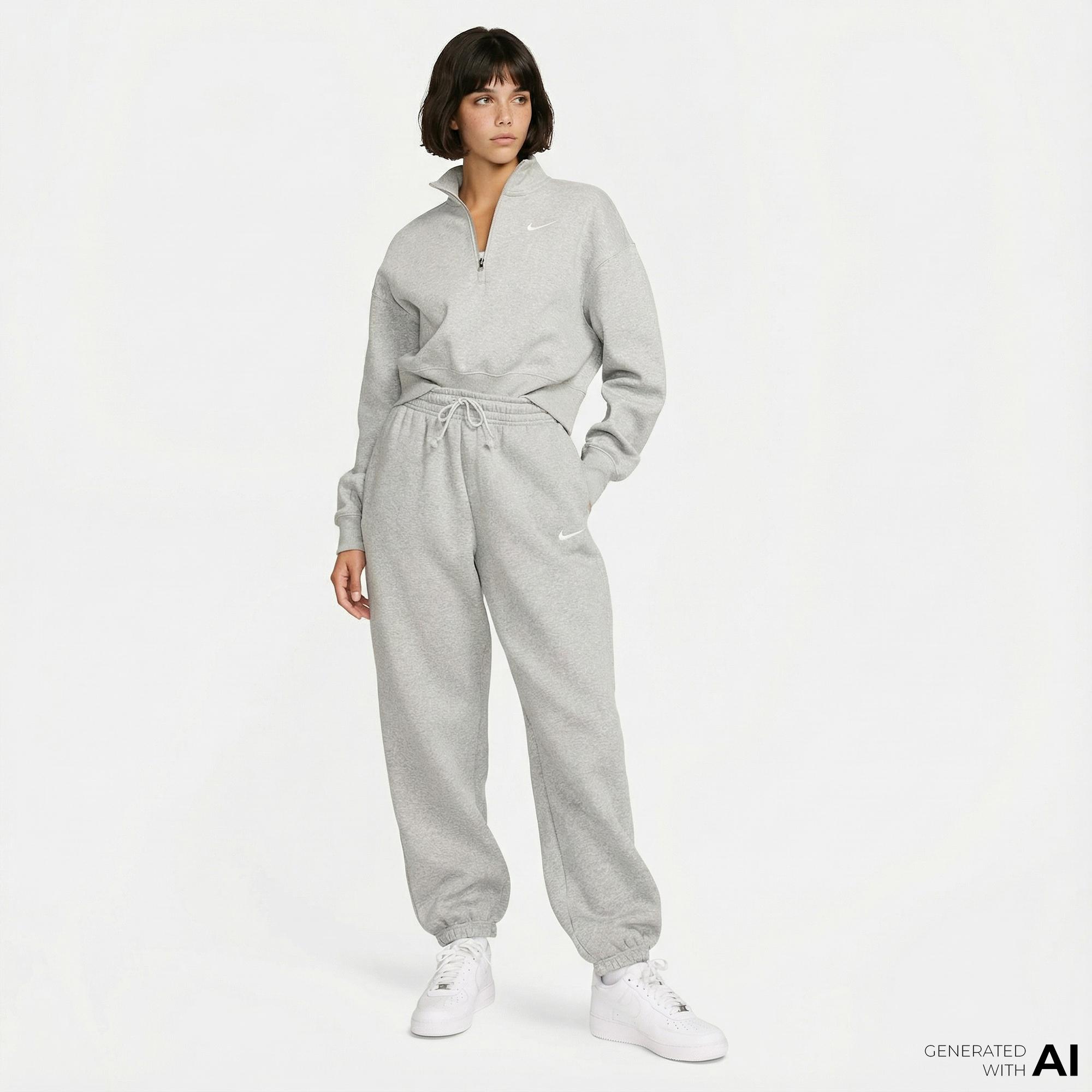 Nike Sportswear Phoenix Fleece High Rise Kadın Gri Eşofman Altı