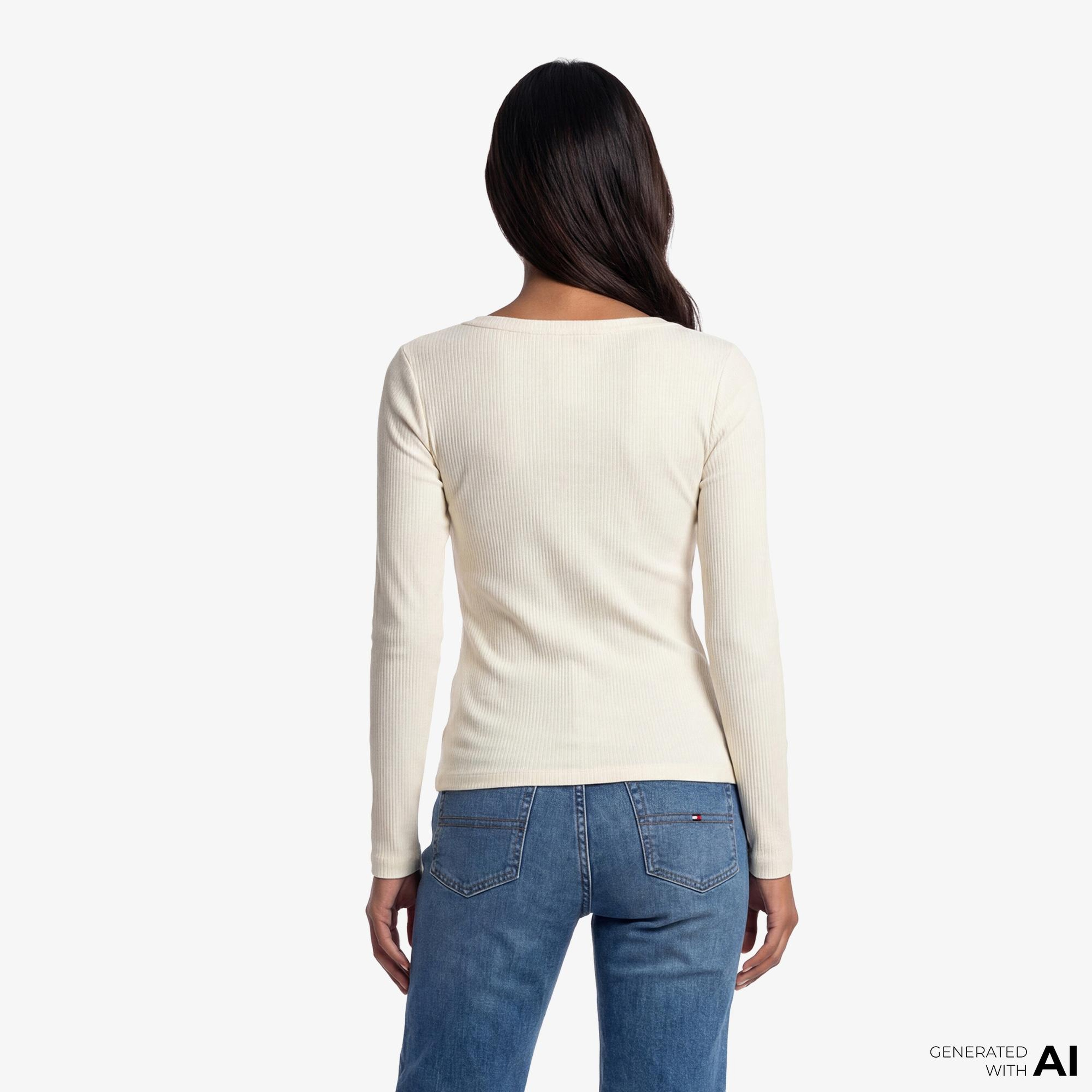 Tommy Hilfiger Kadın Bej Uzun Kollu T-Shirt