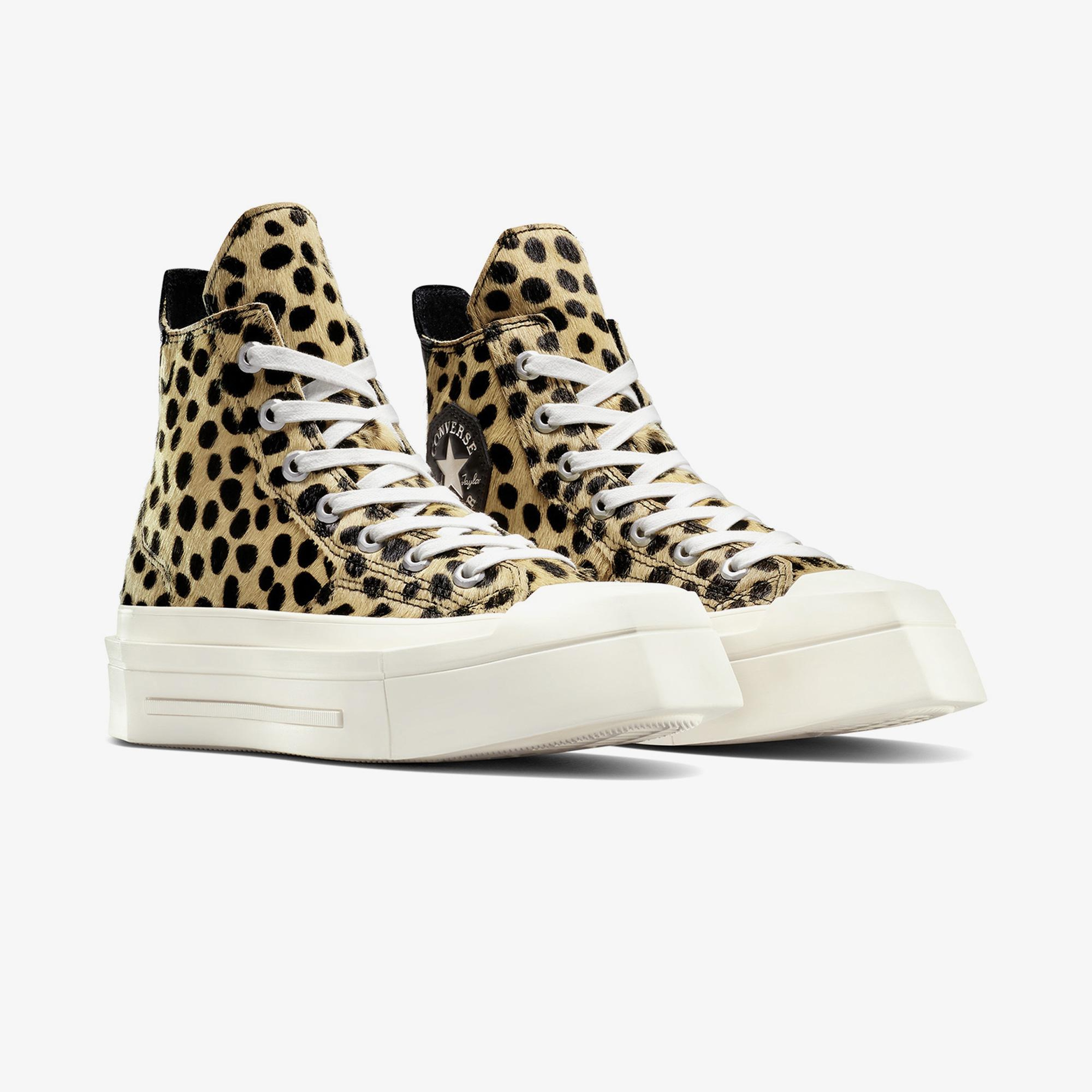 Converse Chuck 70 Leopard Print De Luxe Squared Unisex Bej Platform Sneaker