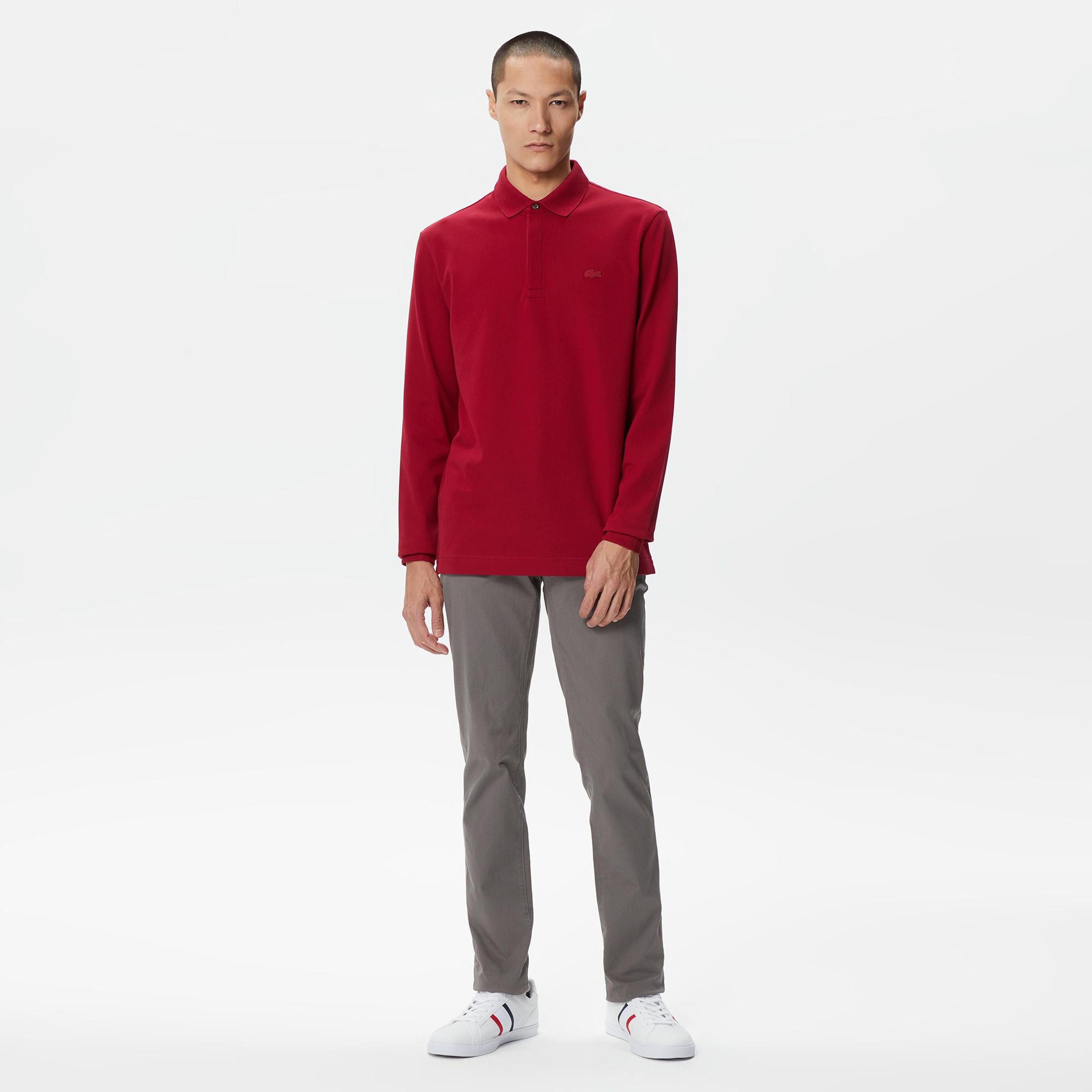 Lacoste Paris Erkek Regular Fit Uzun Kollu Bordo Polo