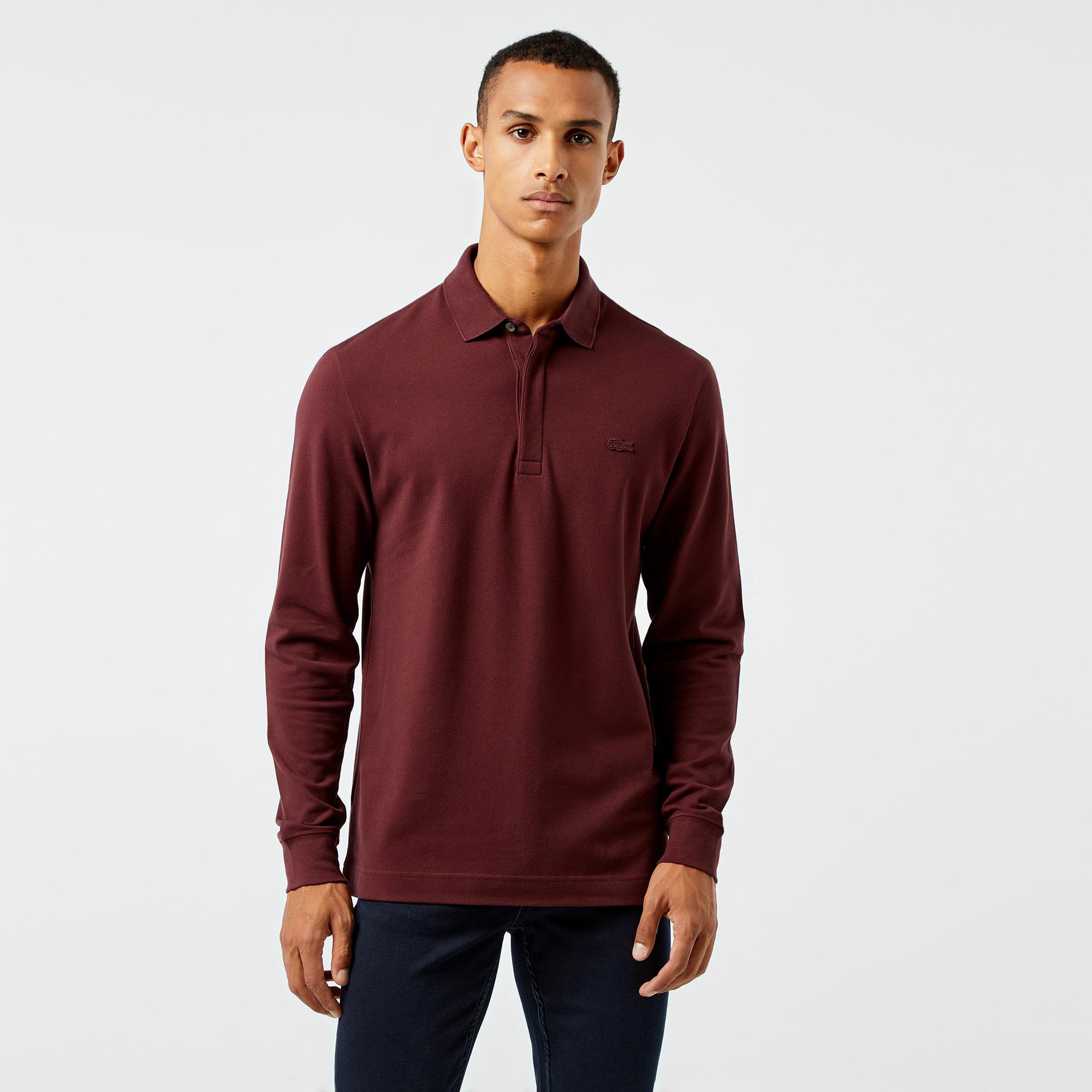 Lacoste Paris Erkek Regular Fit Uzun Kollu Bordo Polo