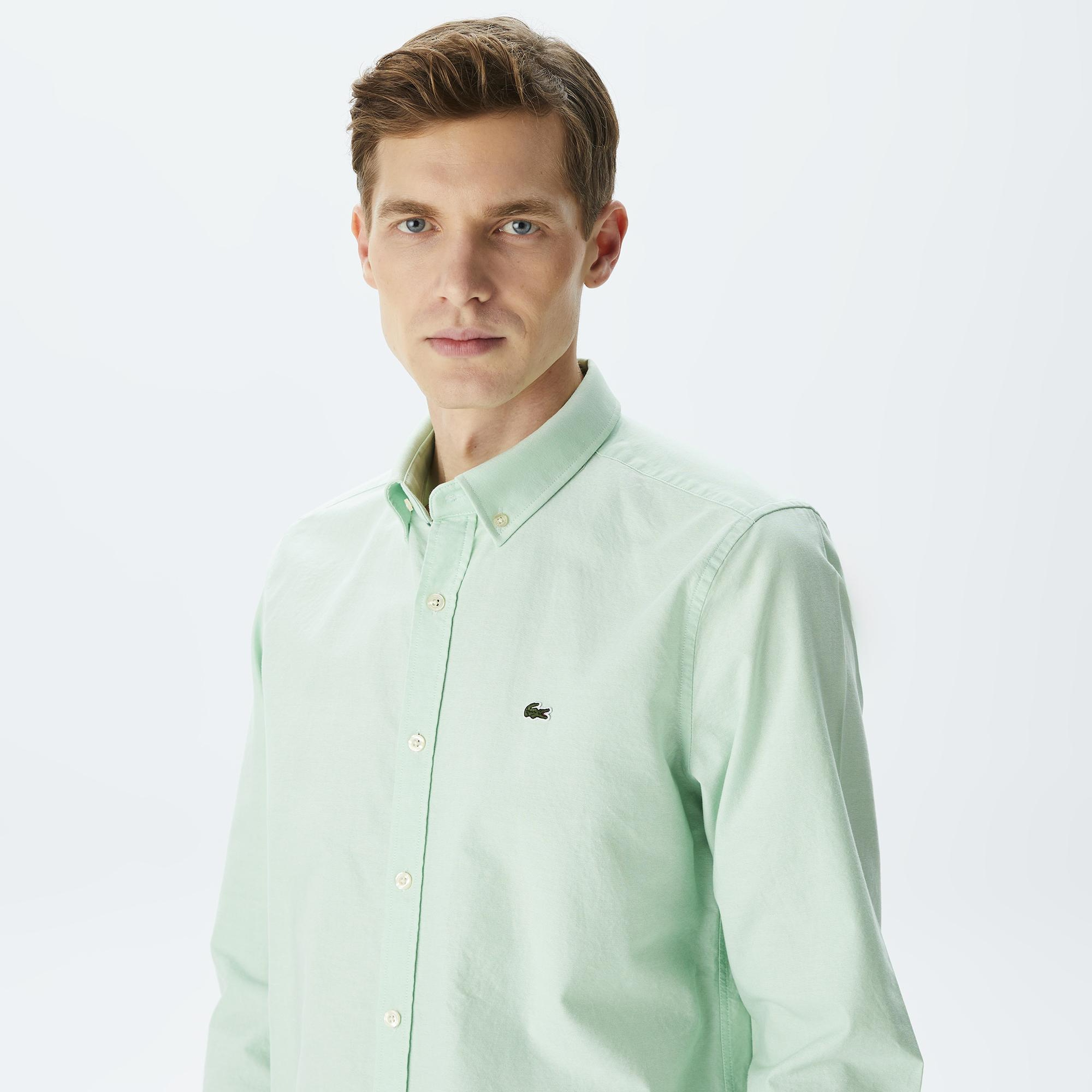 Lacoste Erkek Slim Fit Düğmeli Yaka Açık Yeşil Gömlek