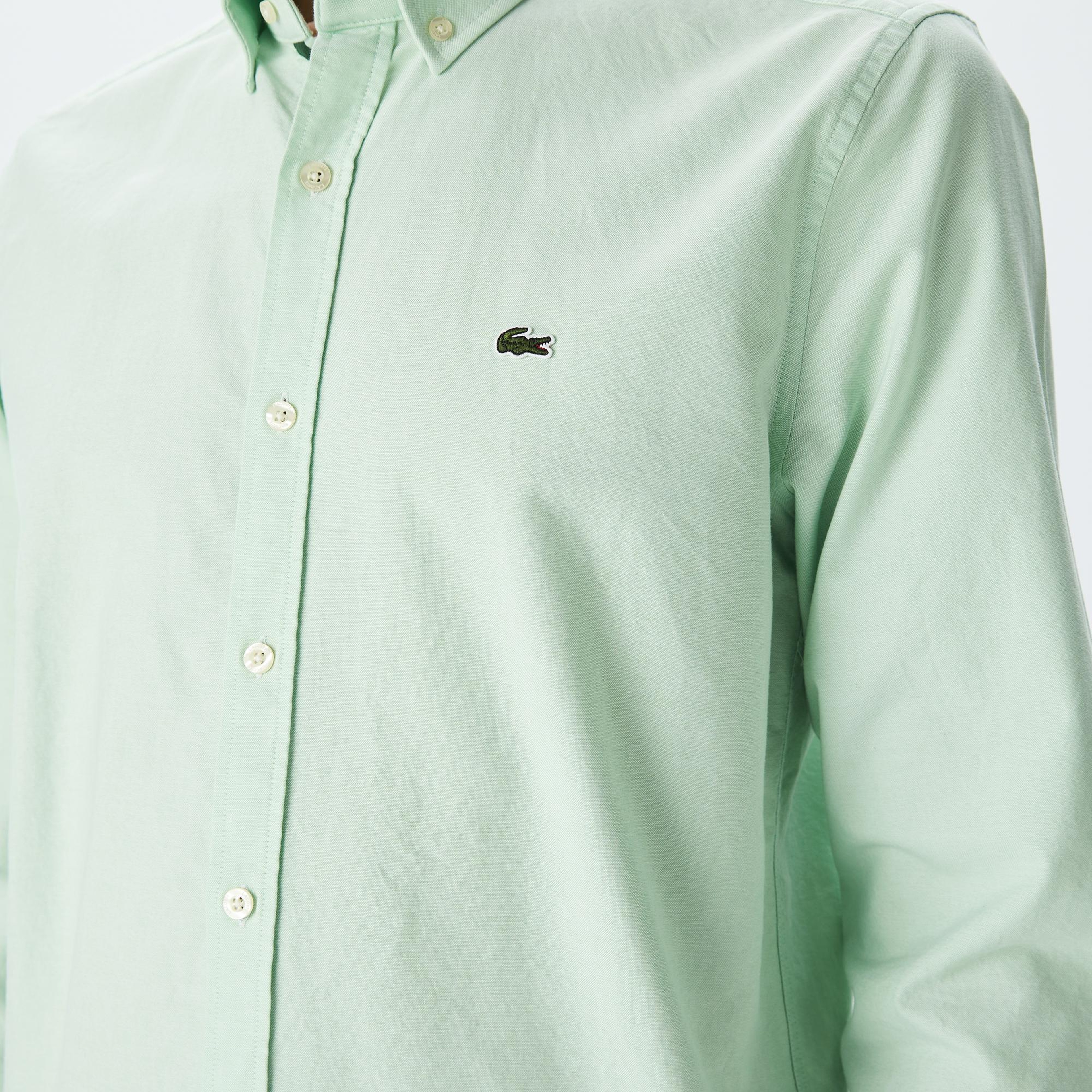 Lacoste Erkek Slim Fit Düğmeli Yaka Açık Yeşil Gömlek