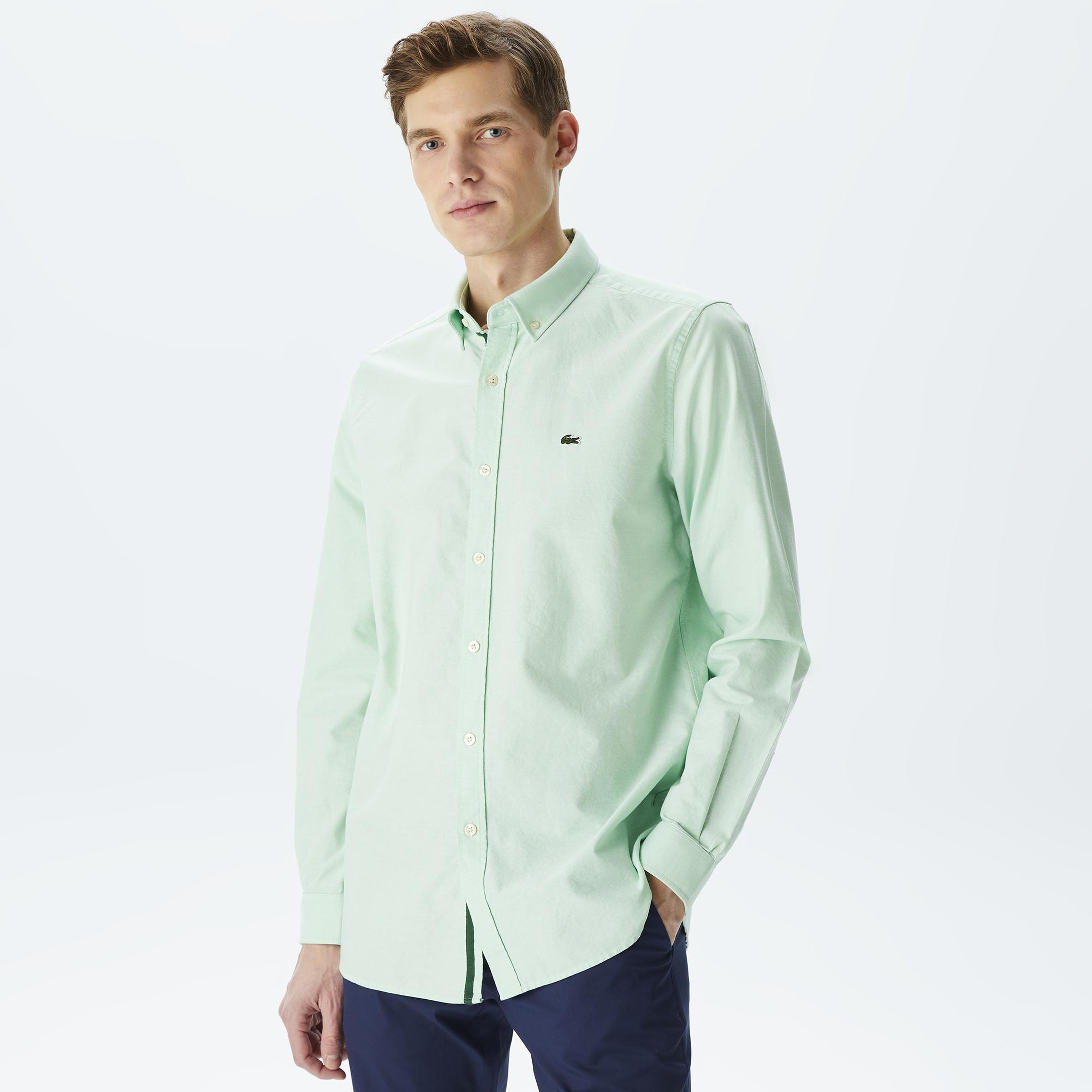 Lacoste Erkek Slim Fit Düğmeli Yaka Açık Yeşil Gömlek