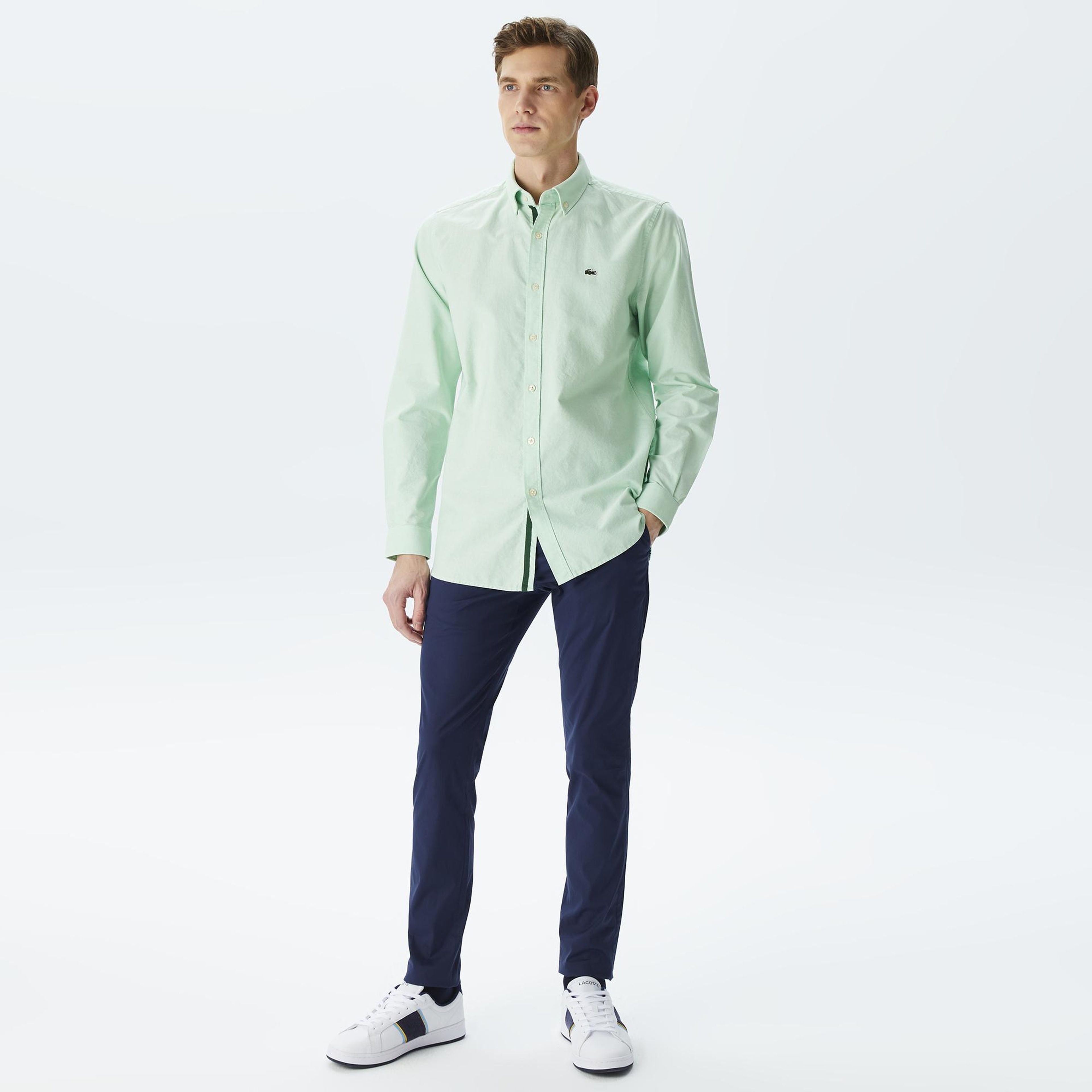 Lacoste Erkek Slim Fit Düğmeli Yaka Açık Yeşil Gömlek