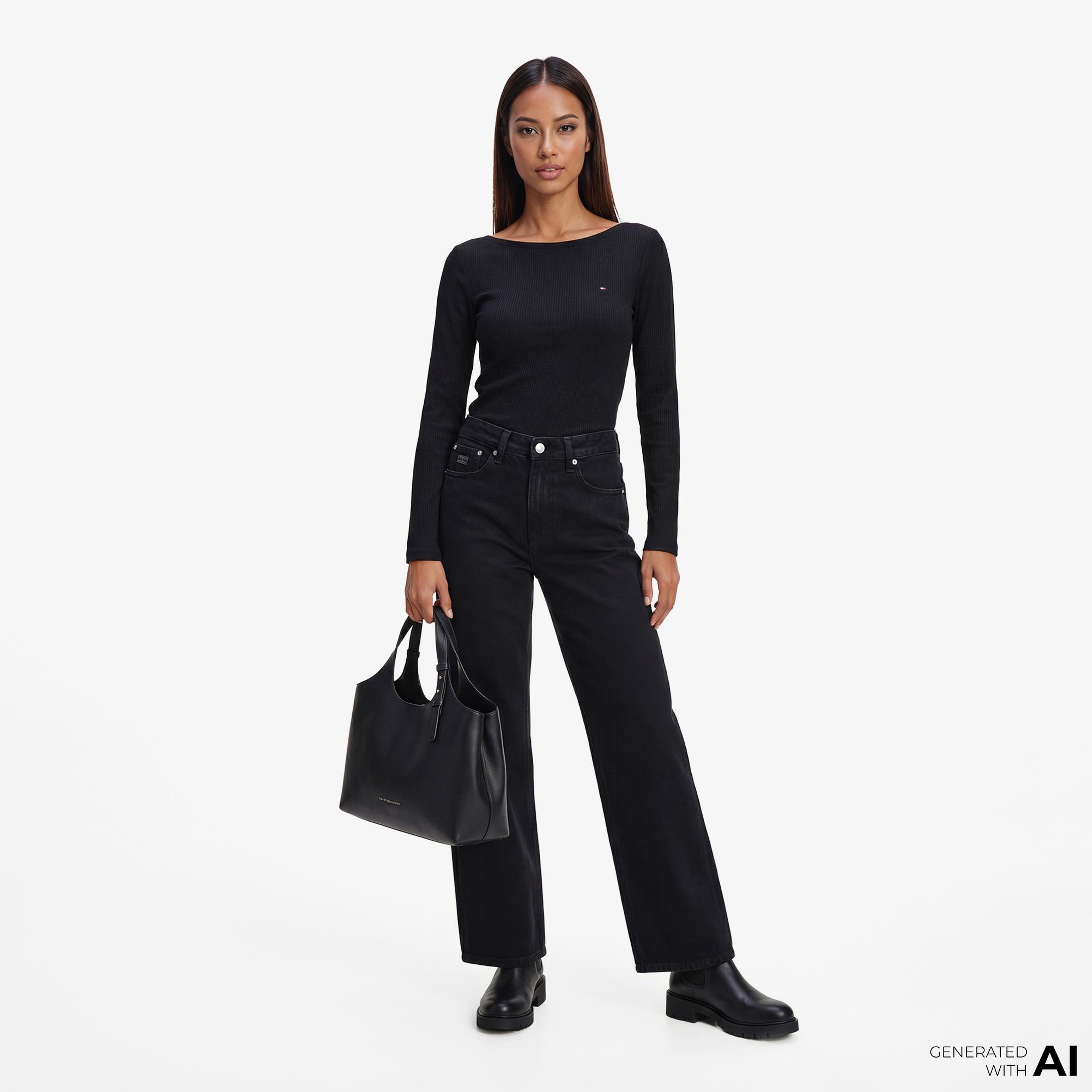 Tommy Hilfiger Kadın Siyah Uzun Kollu T-Shirt