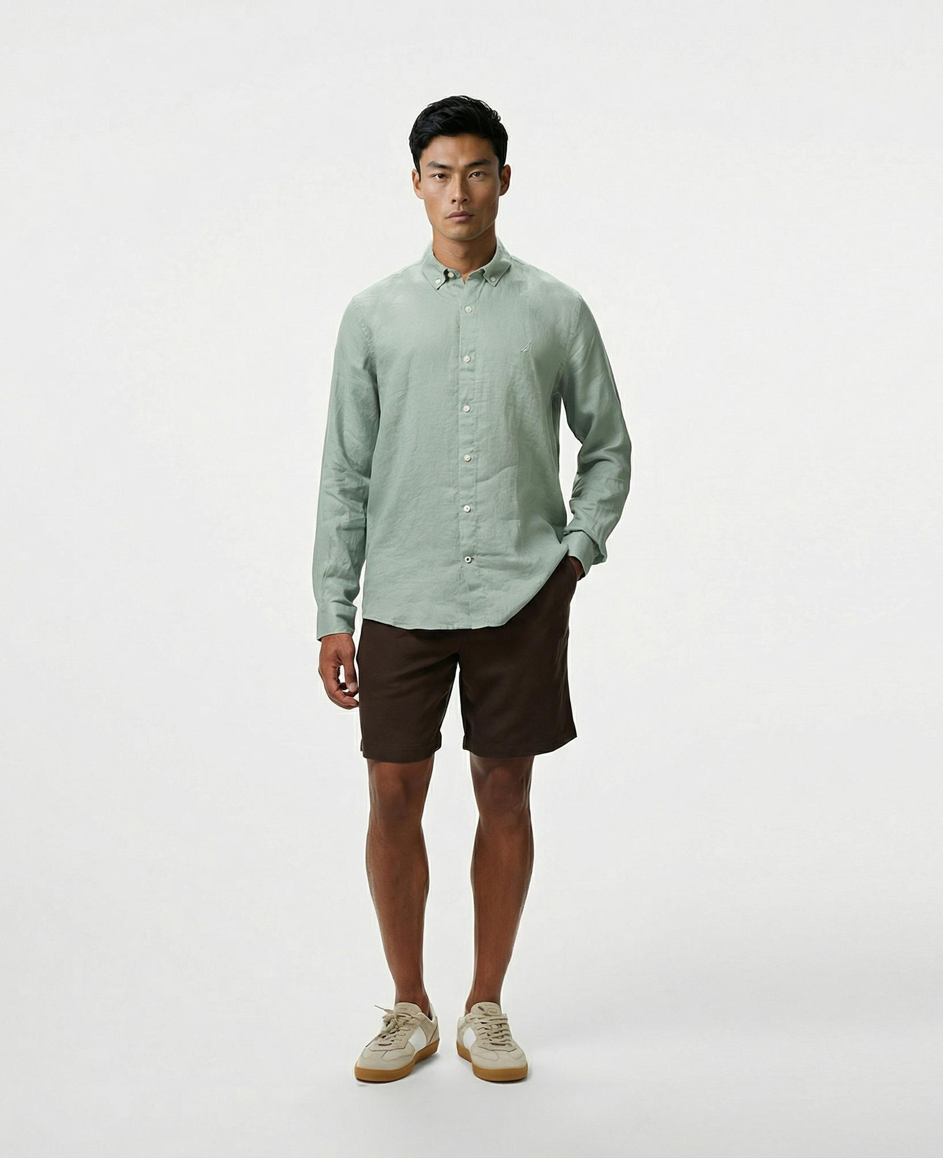 Nautica Erkek Yeşil Classic Fit Keten Gömlek