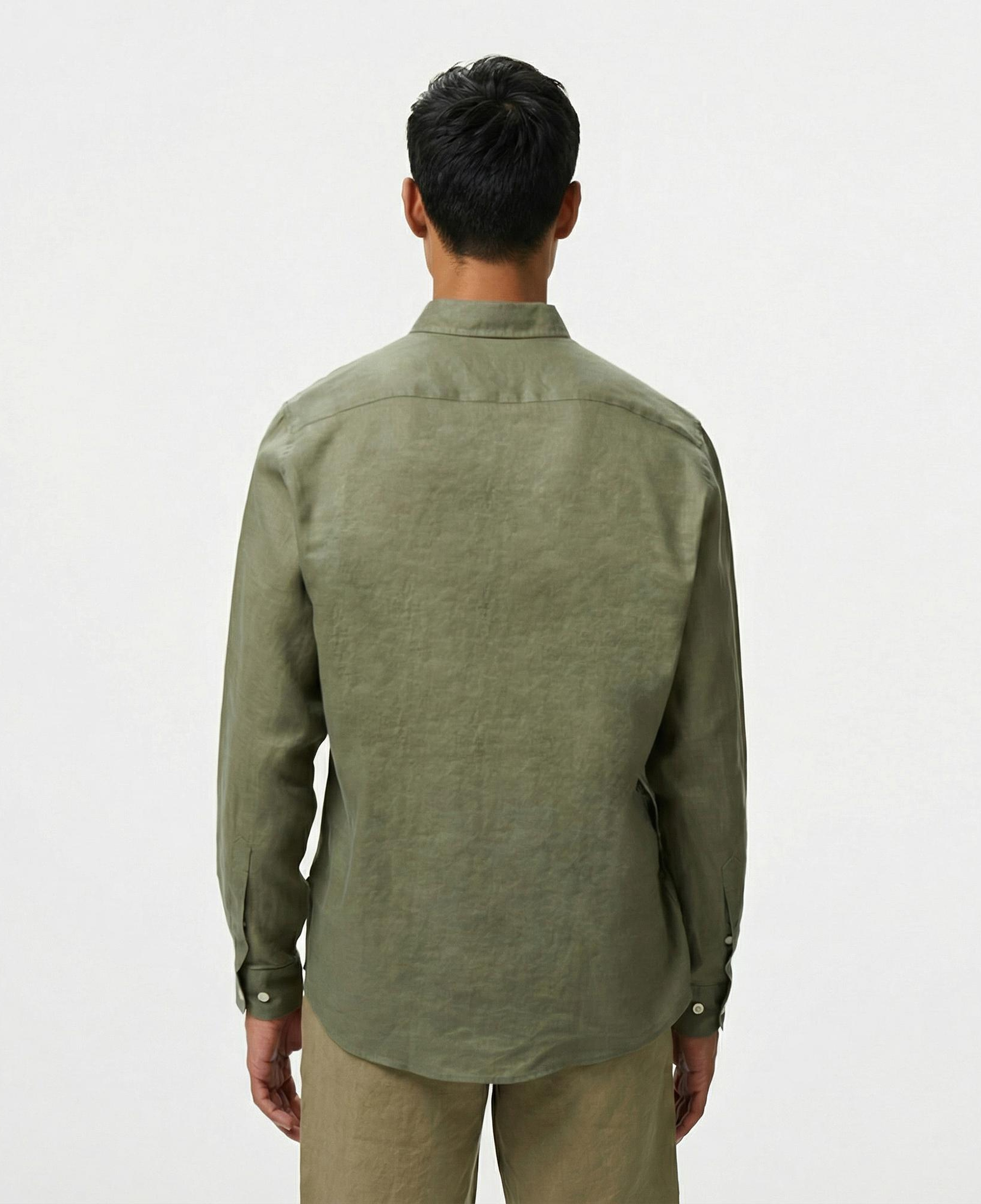 Nautica Erkek Yeşil Classic Fit Keten Gömlek