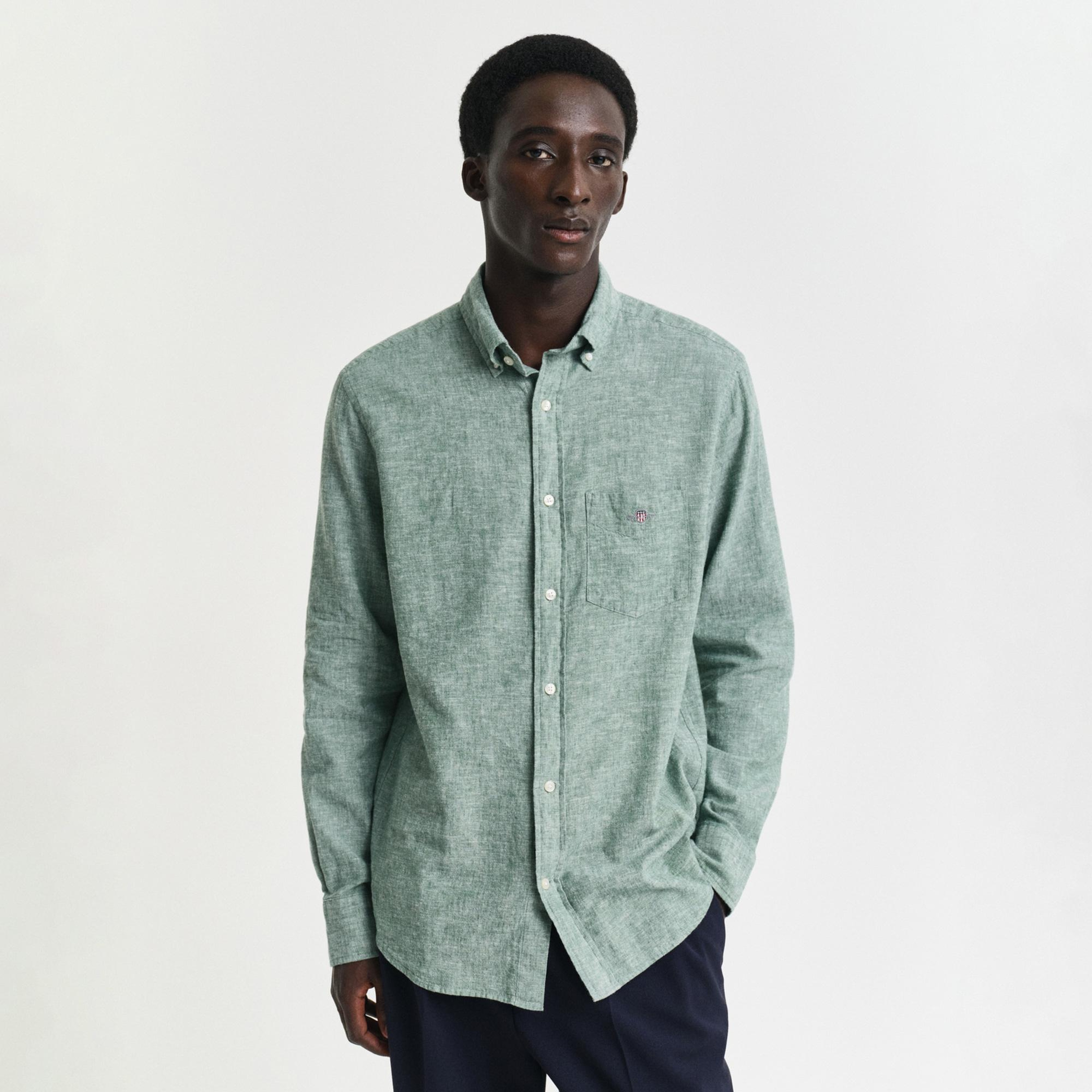 GANT Erkek Yeşil Regular Fit Düğmeli Yaka Keten Gömlek