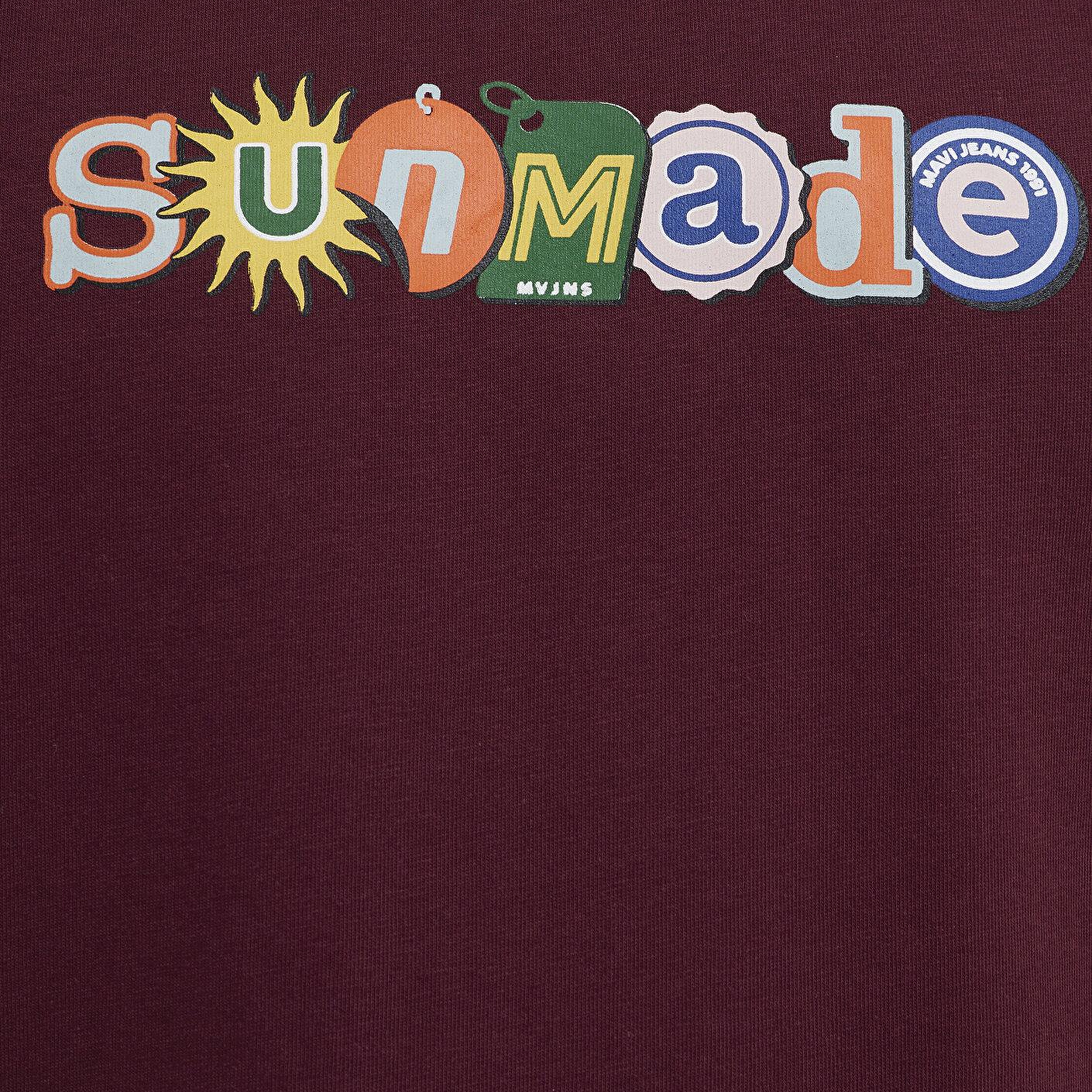 Mavi Baskılı Bordo Tişört Oversize / Geniş Kesim 0613620-70426