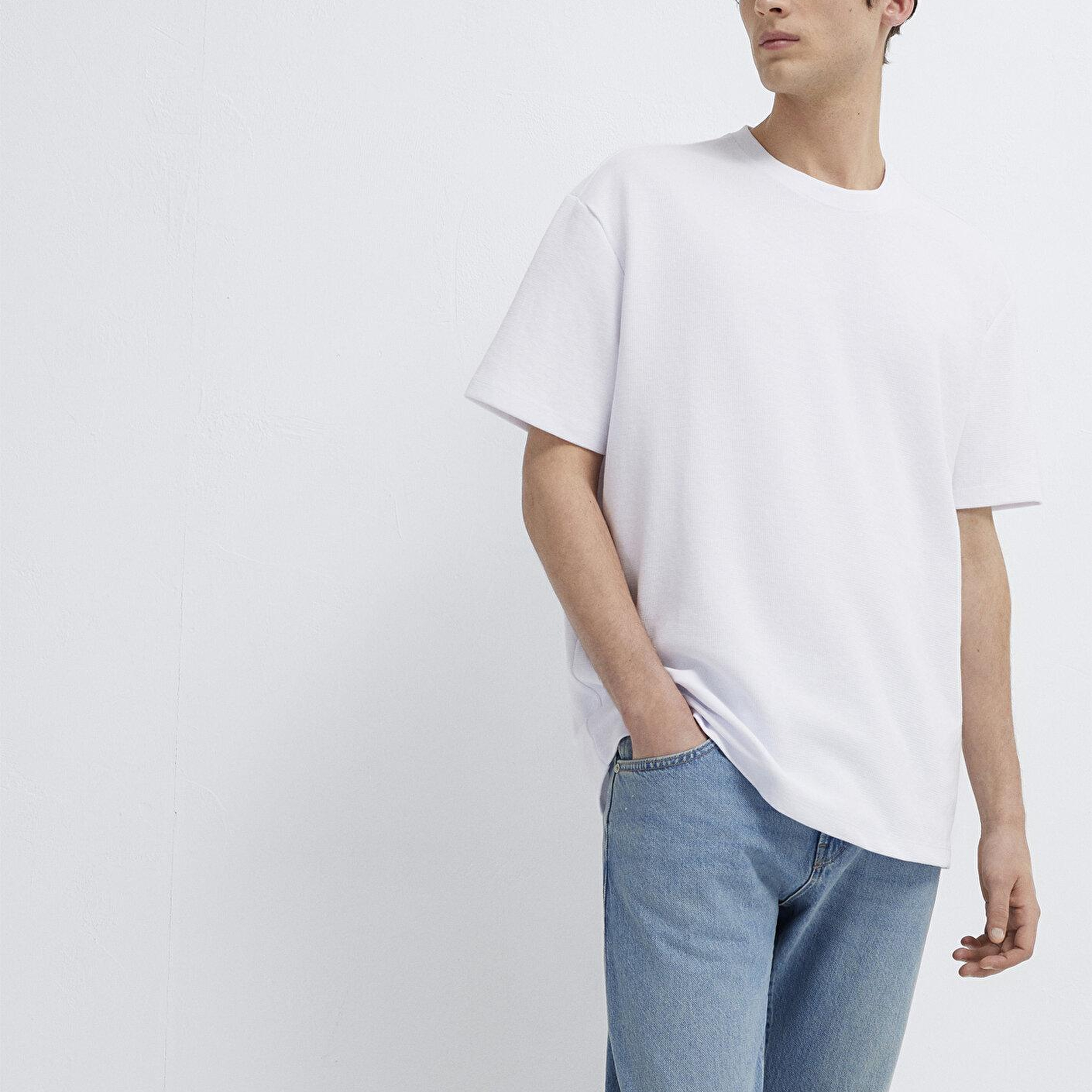 Mavi Beyaz Tişört Loose Fit / Bol Rahat Kesim 0612910-620