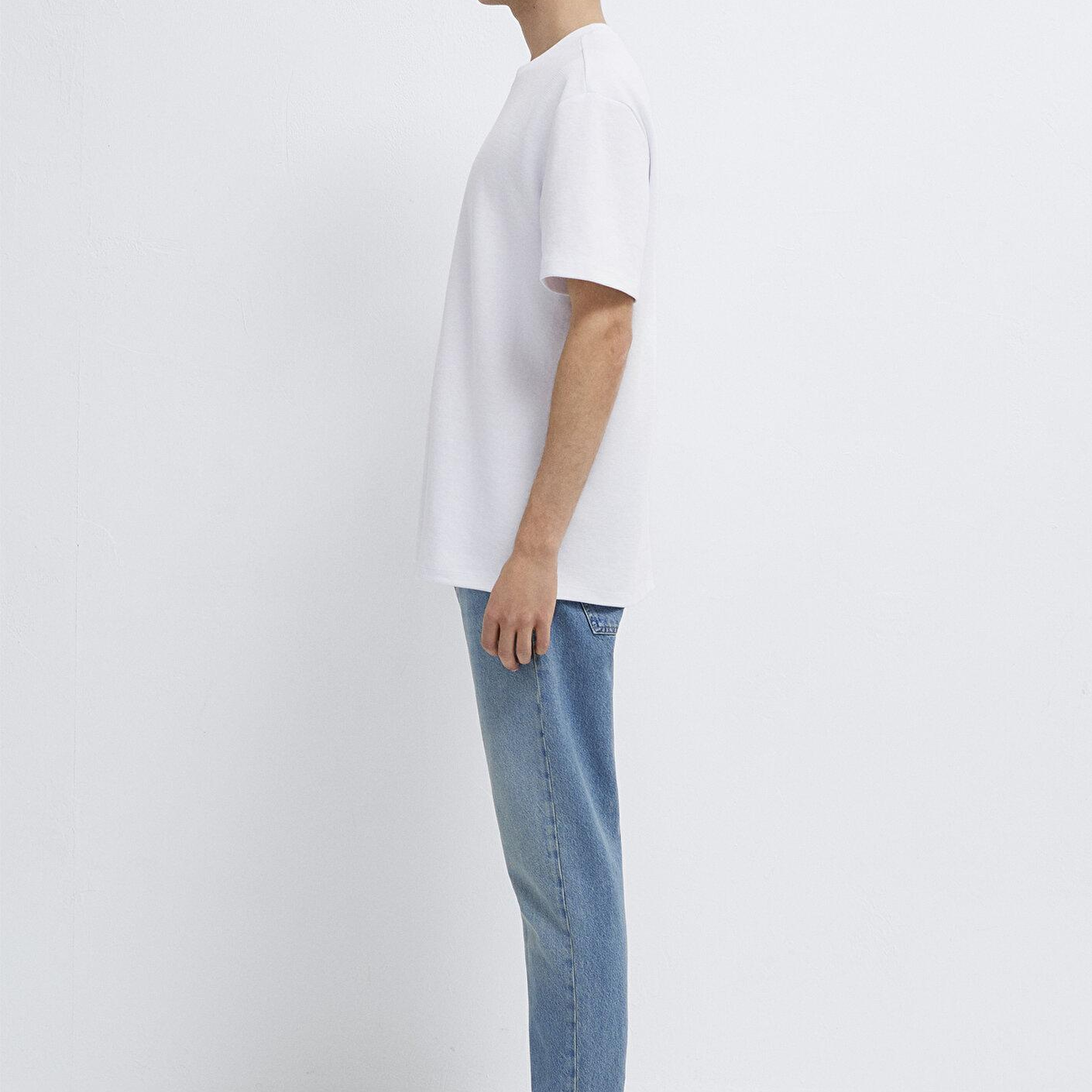 Mavi Beyaz Tişört Loose Fit / Bol Rahat Kesim 0612910-620