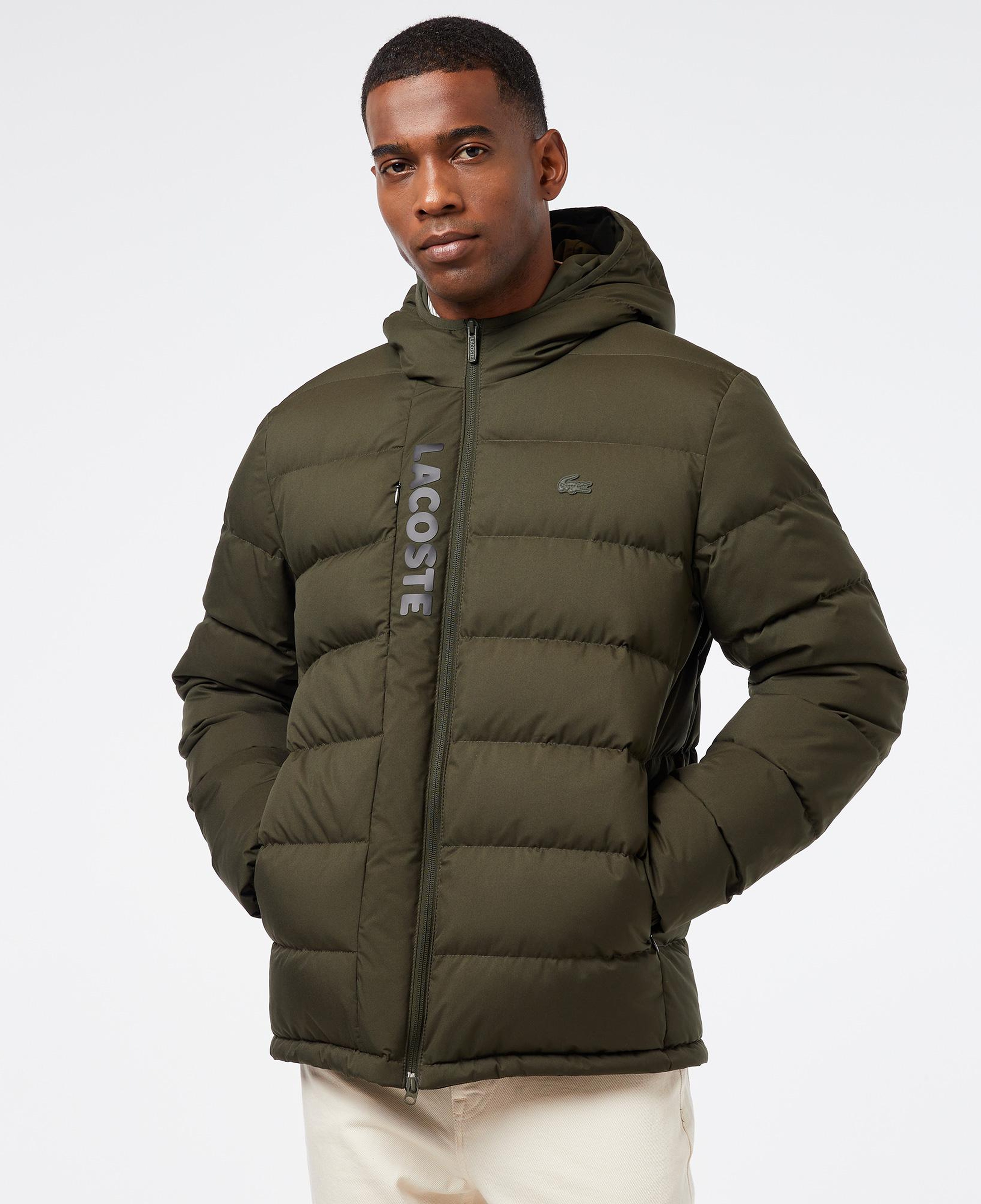 Erkek Regular Fit Kapüşonlu Koyu Yeşil Şişme Mont