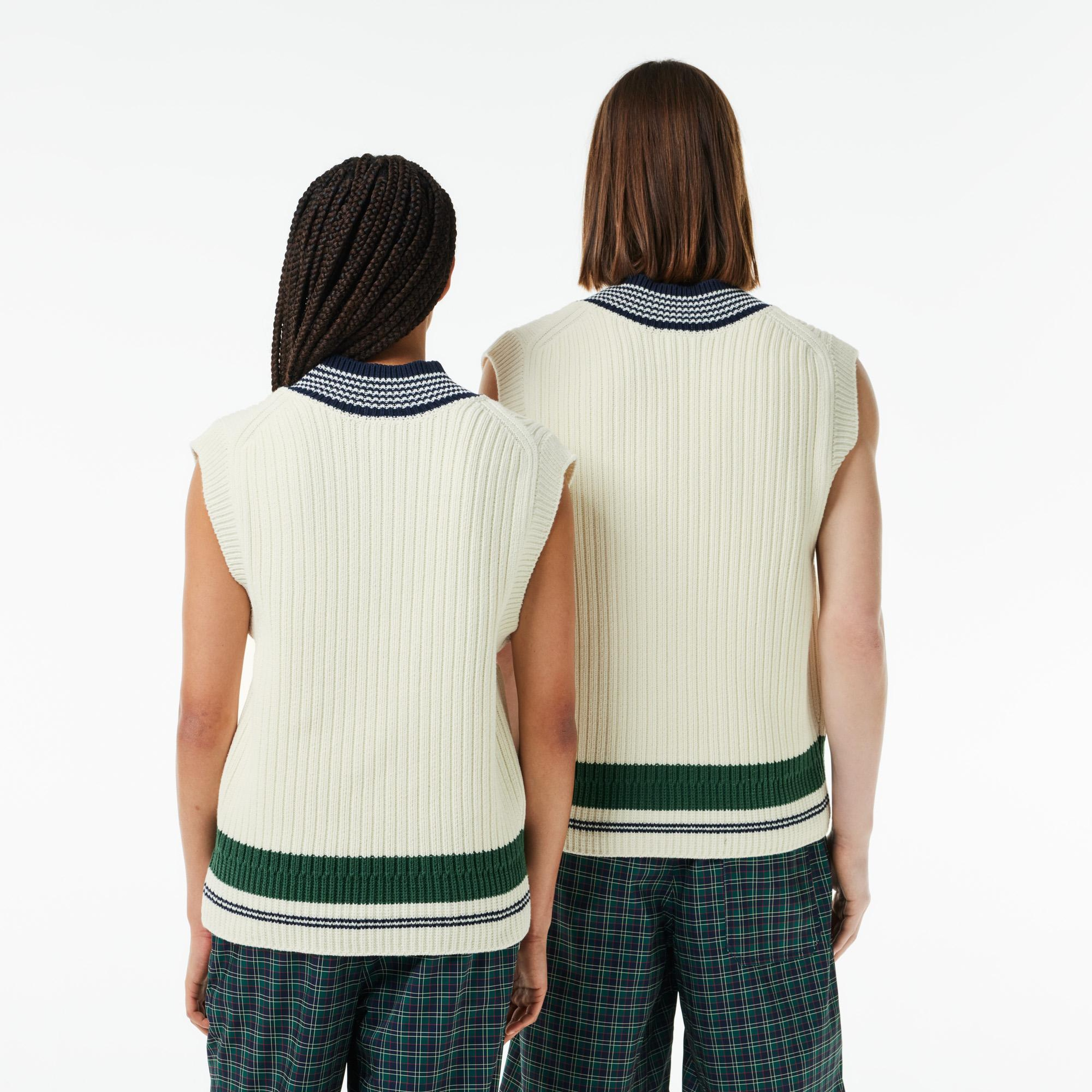 Unisex Relaxed Fit Renk Bloklu Beyaz Süveter