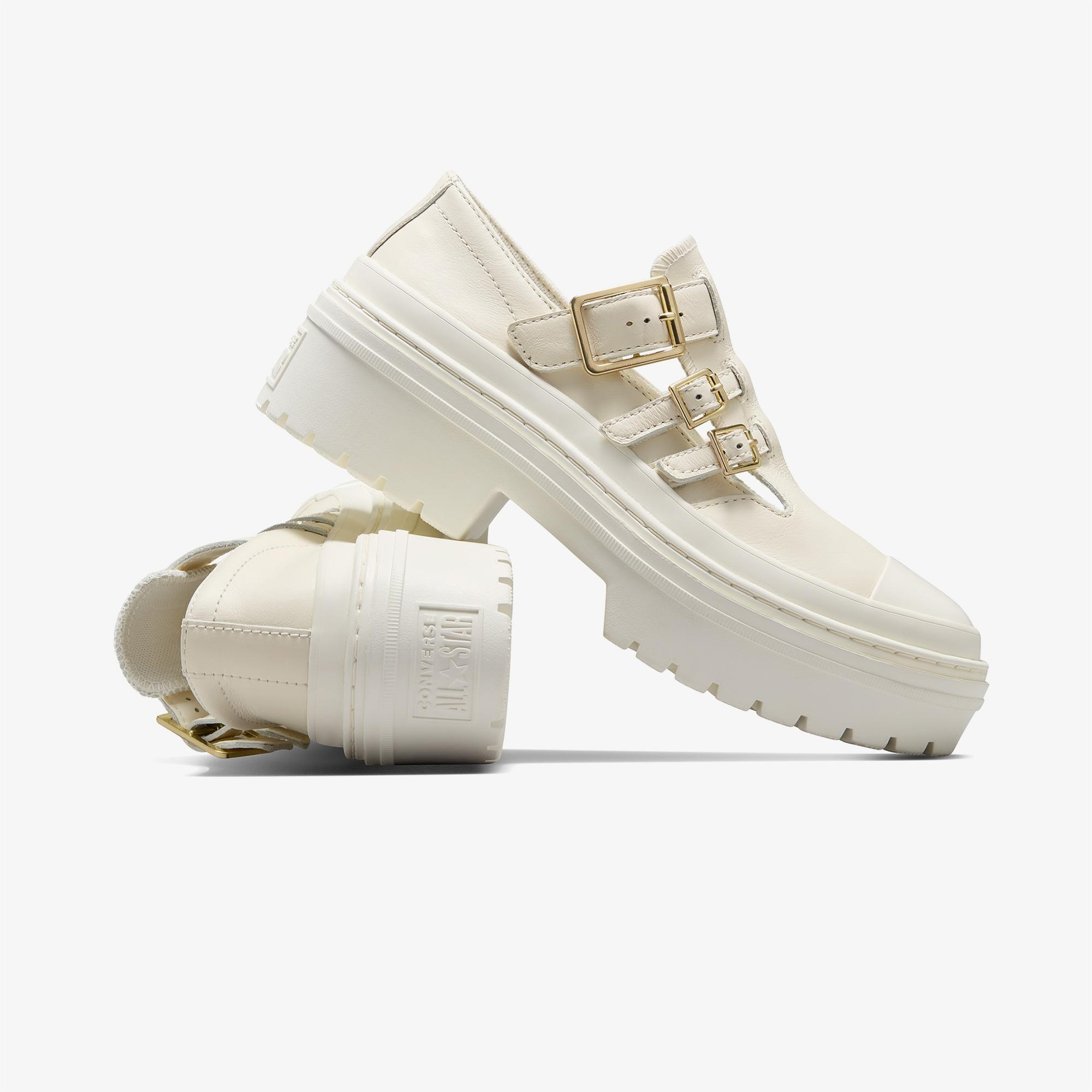 Converse Chuck Taylor All Star Lugged Heel Mary Jane Kadın Krem Deri Platform Loafer Ayakkabı