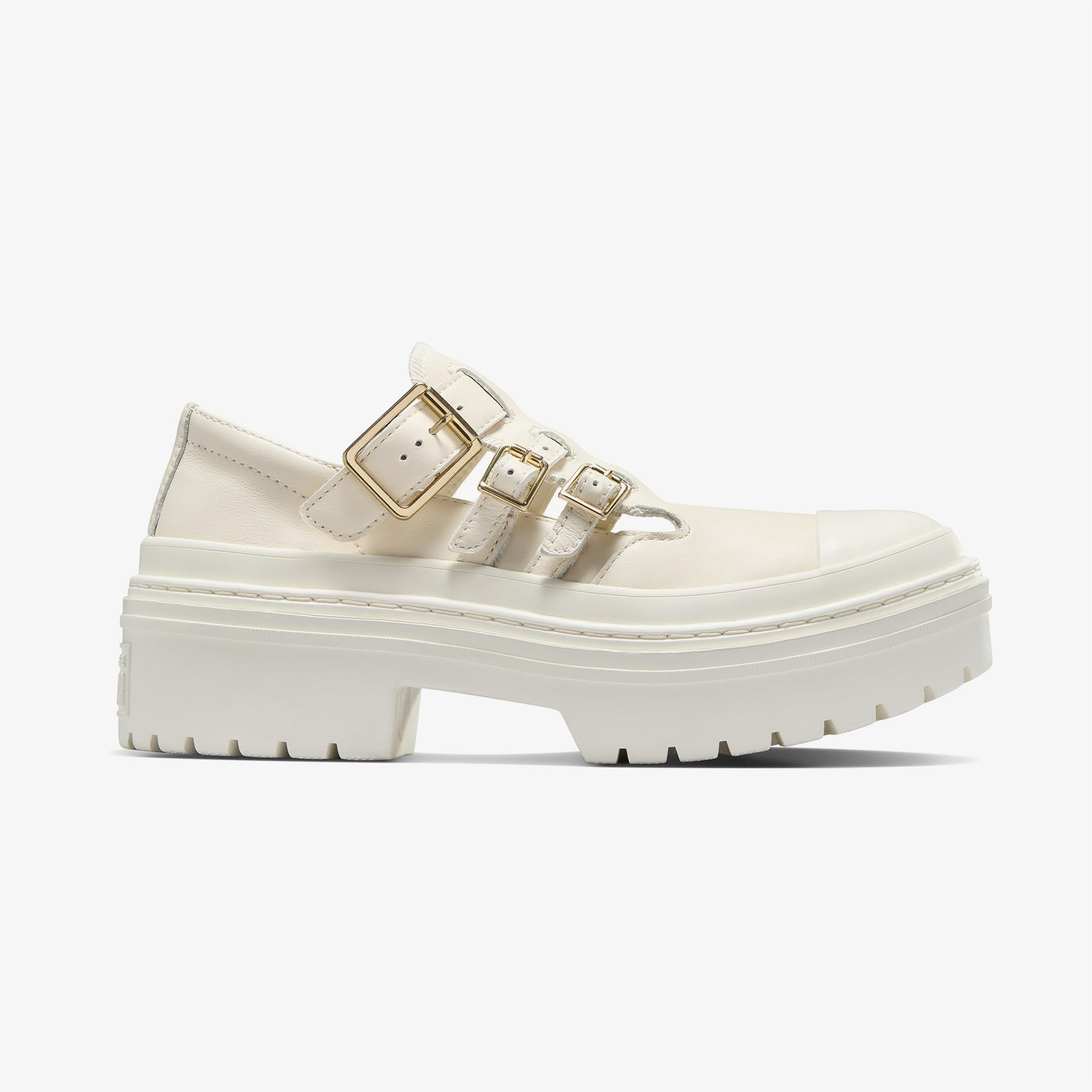 Converse Chuck Taylor All Star Lugged Heel Mary Jane Kadın Krem Deri Platform Loafer Ayakkabı