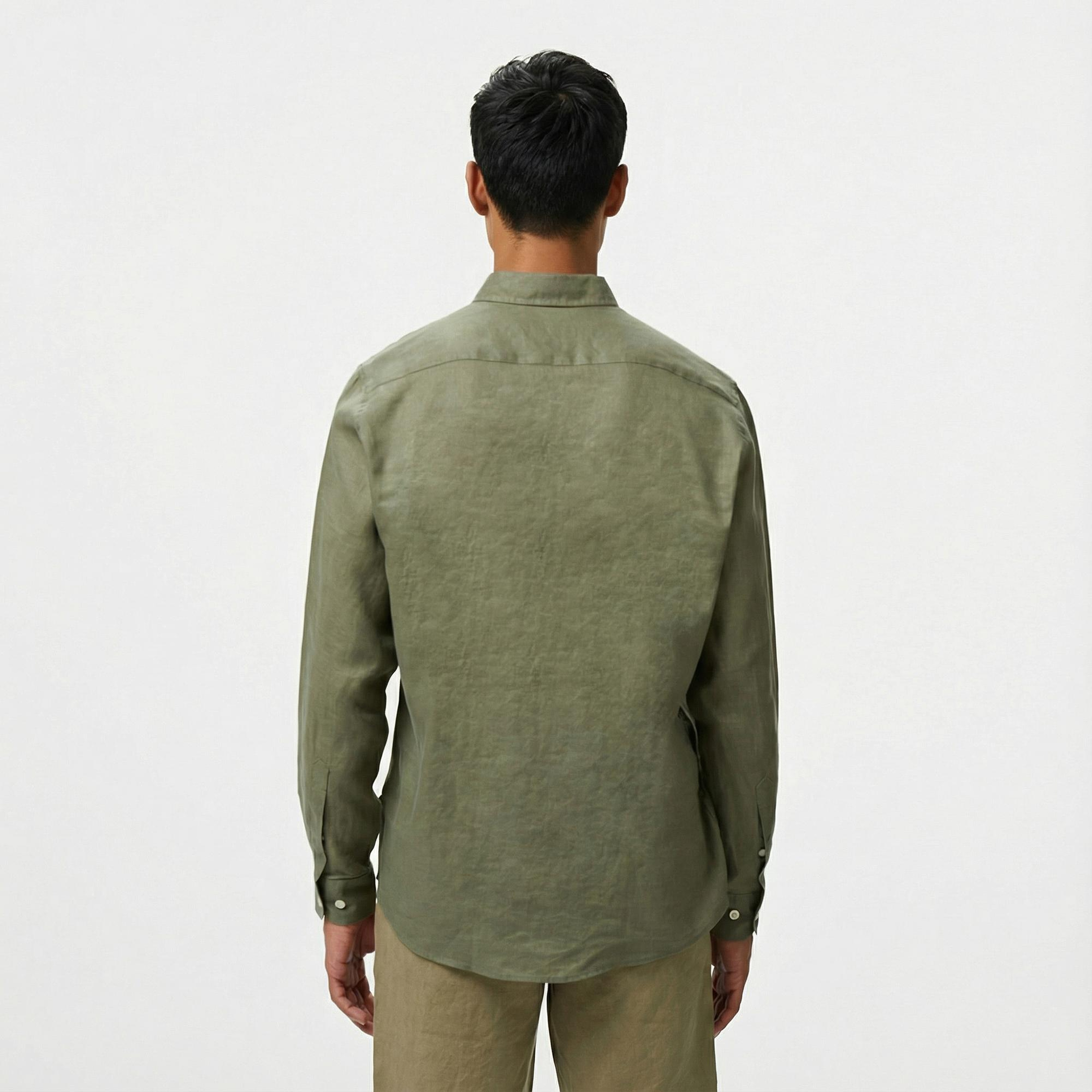 Nautica Erkek Yeşil Classic Fit Keten Gömlek