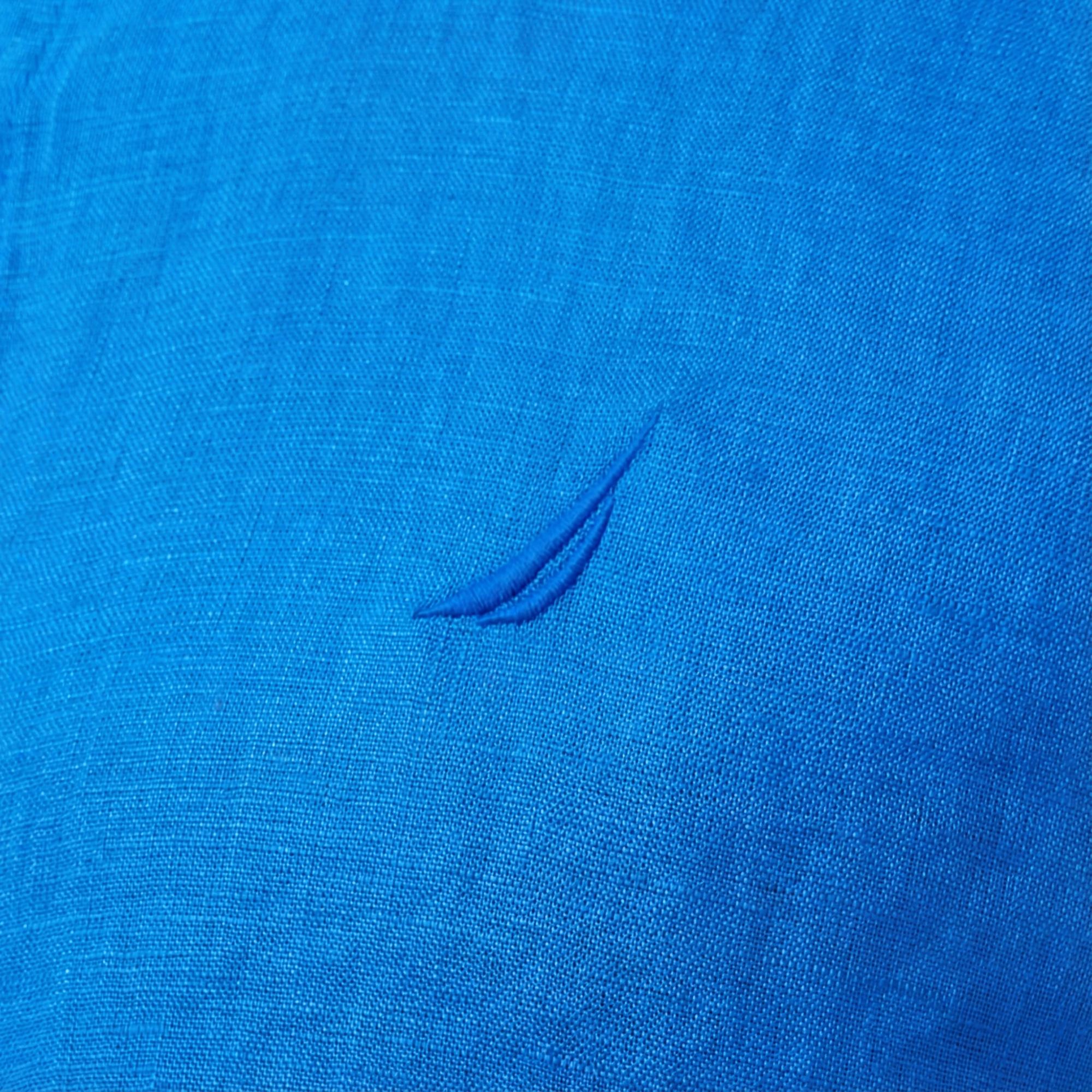 Nautica Erkek Mavi Classic Fit Keten Gömlek