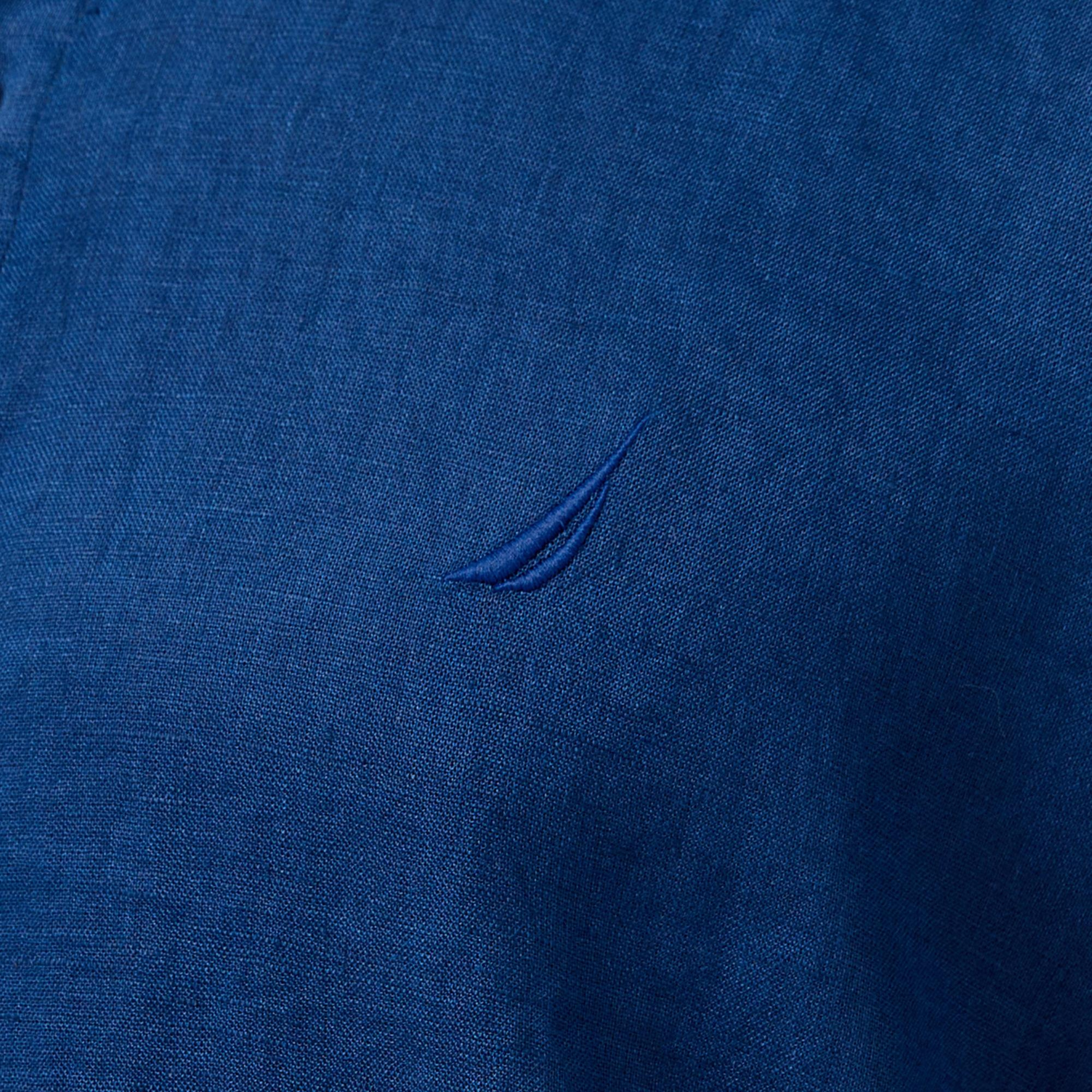 Nautica Erkek Mavi Classic Fit Keten Gömlek