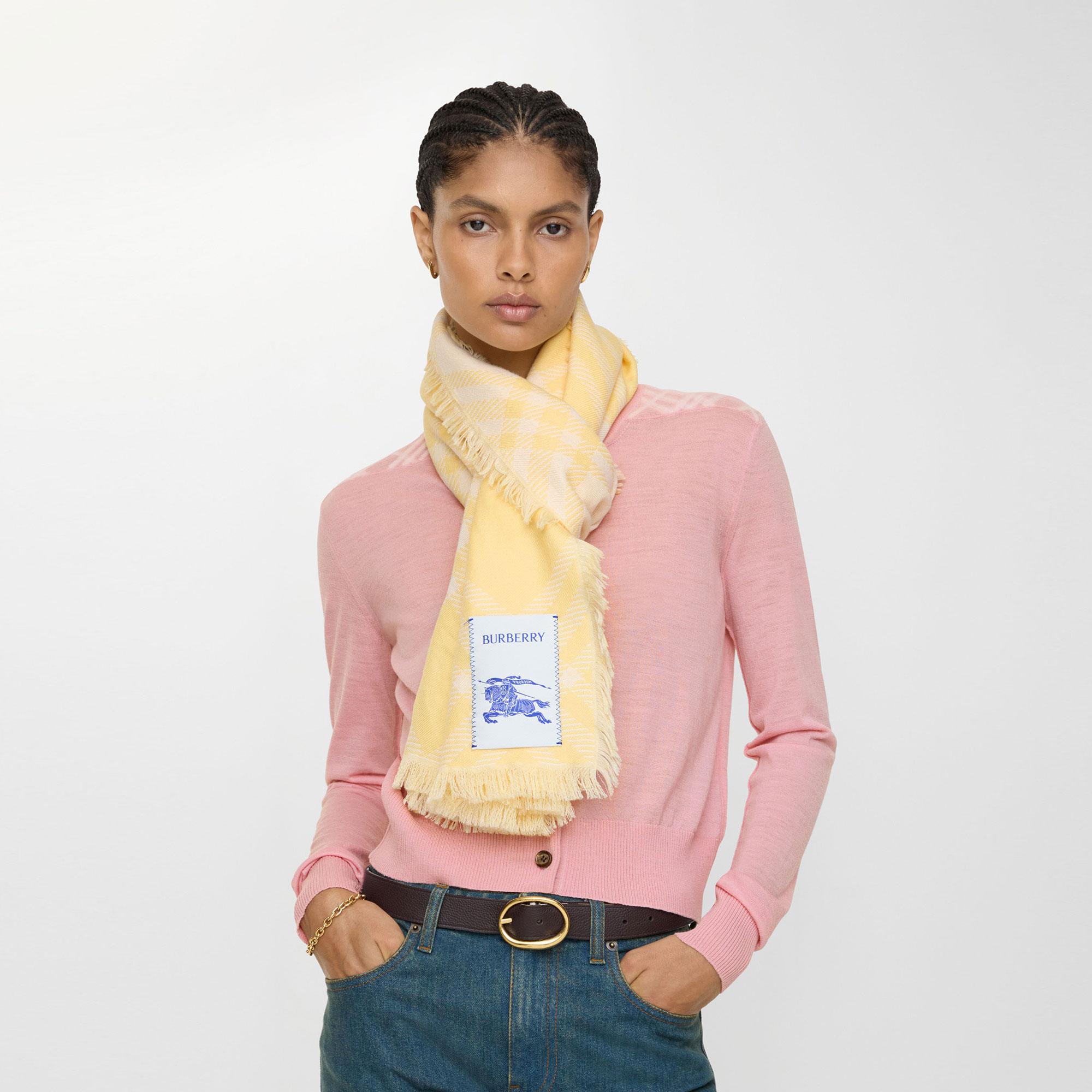 Burberry Wide Check Wool Silk Kadın Turuncu Atkı