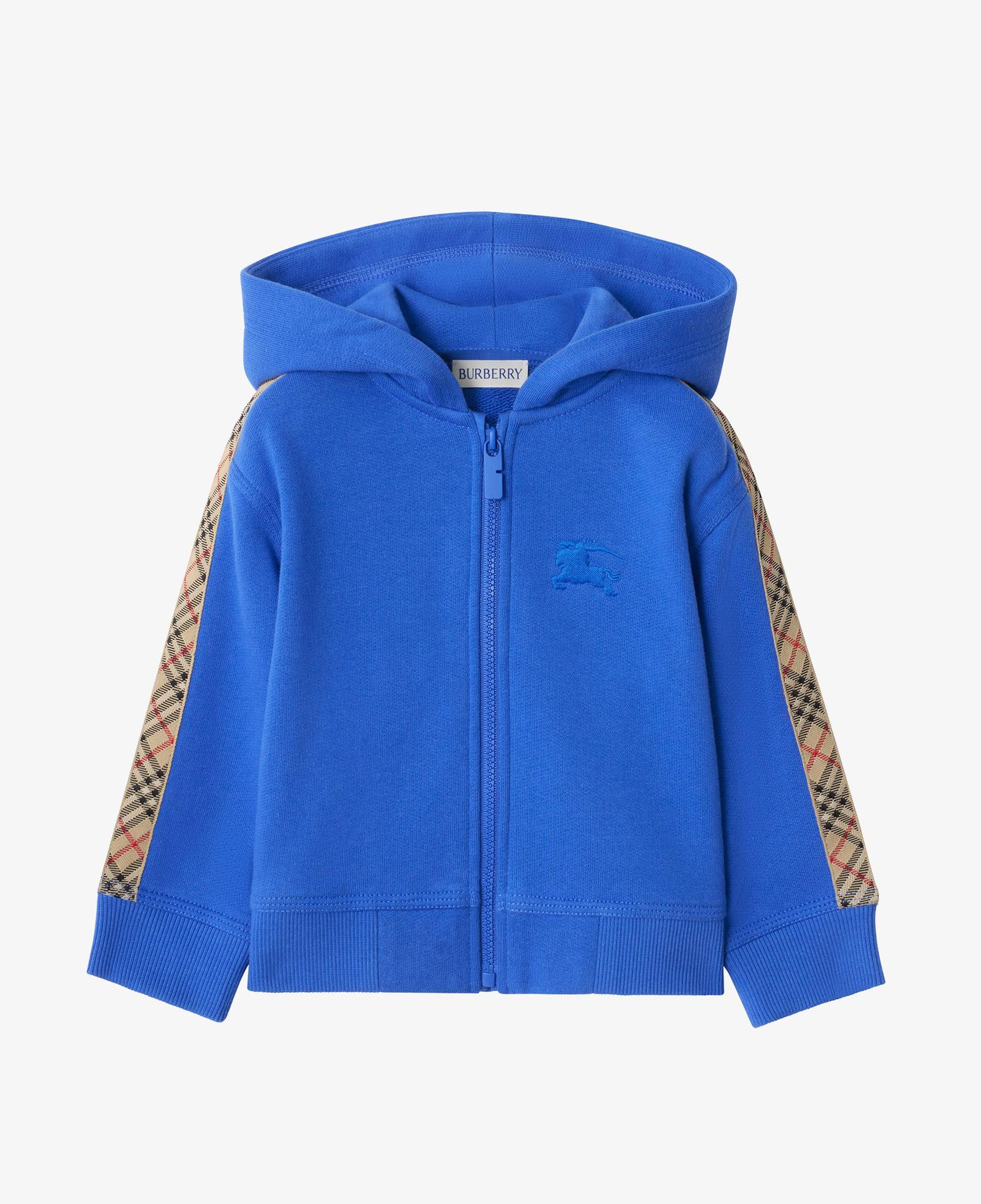 Burberry Check Trim Cotton Zip Çocuk Mavi Hoodie