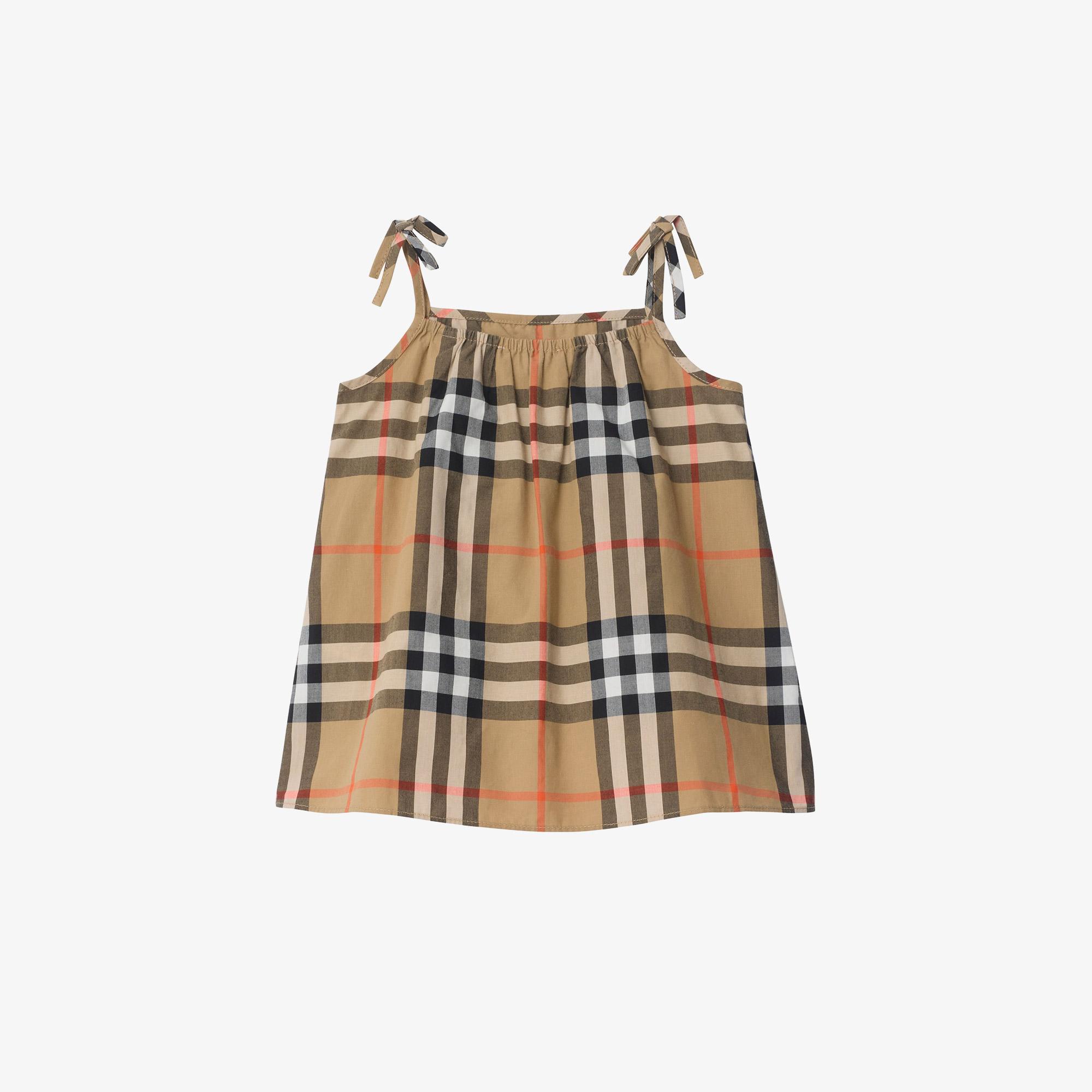 Burberry Check Cotton Çocuk Bej Elbise