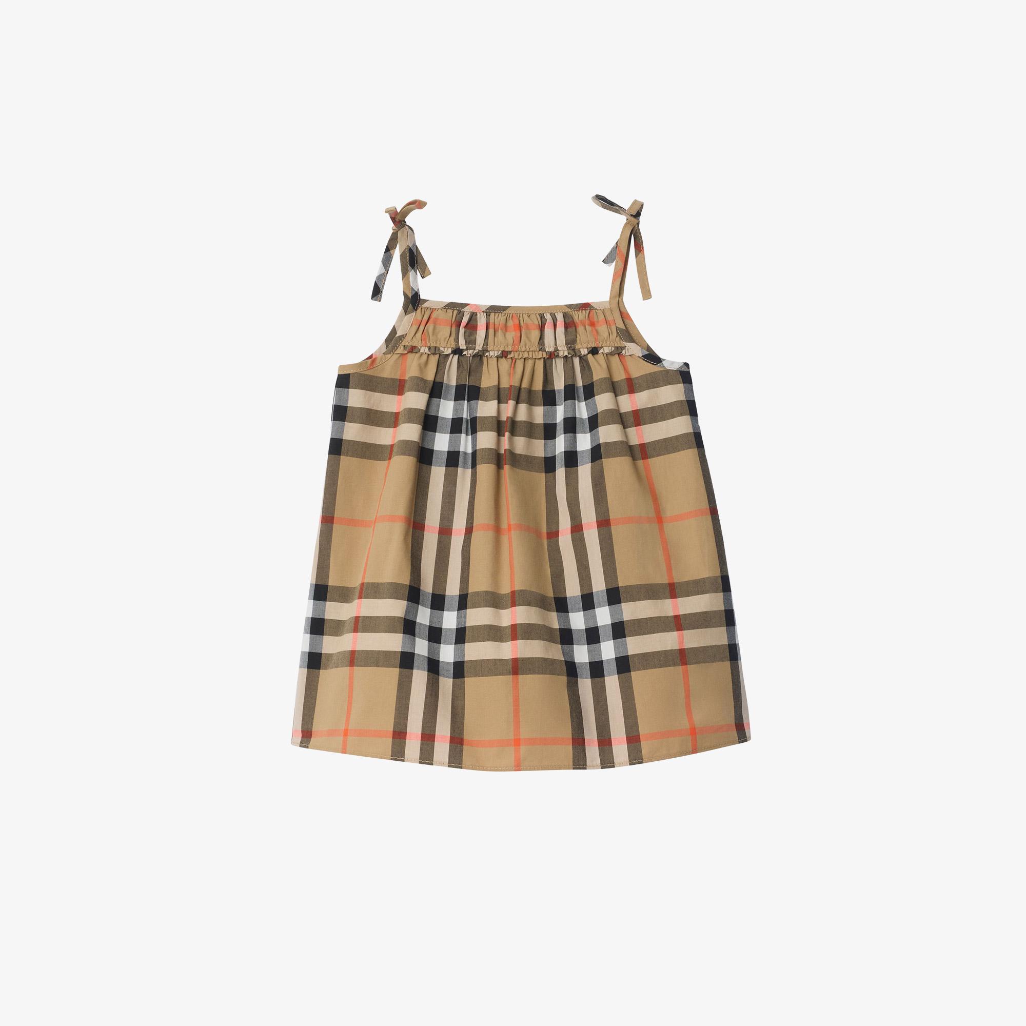 Burberry Check Cotton Çocuk Bej Elbise