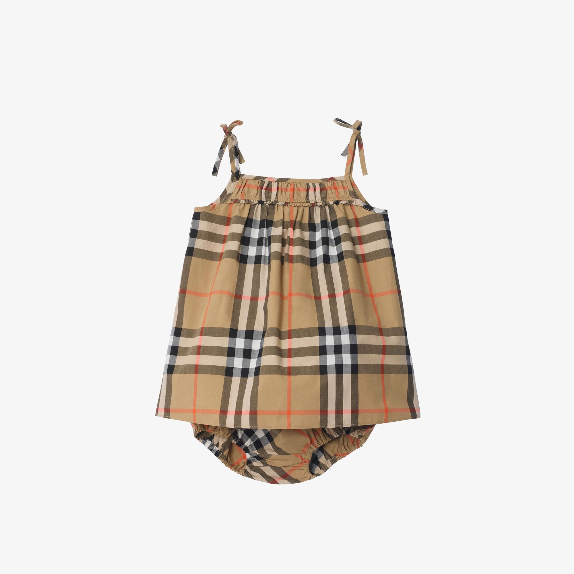 Burberry Check Cotton Çocuk Bej Elbise