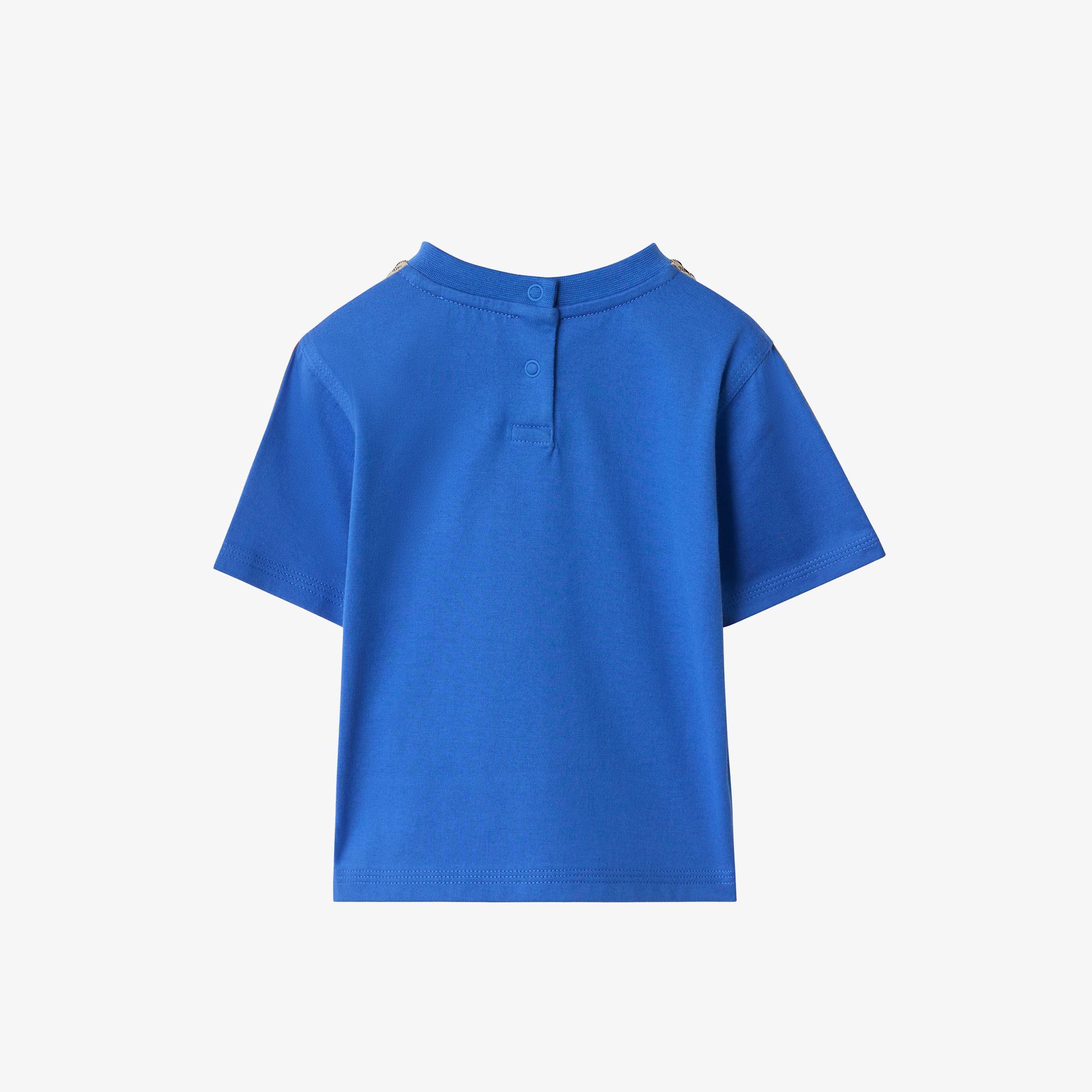 Burberry Check Trim Cotton Çocuk Mavi T-Shirt