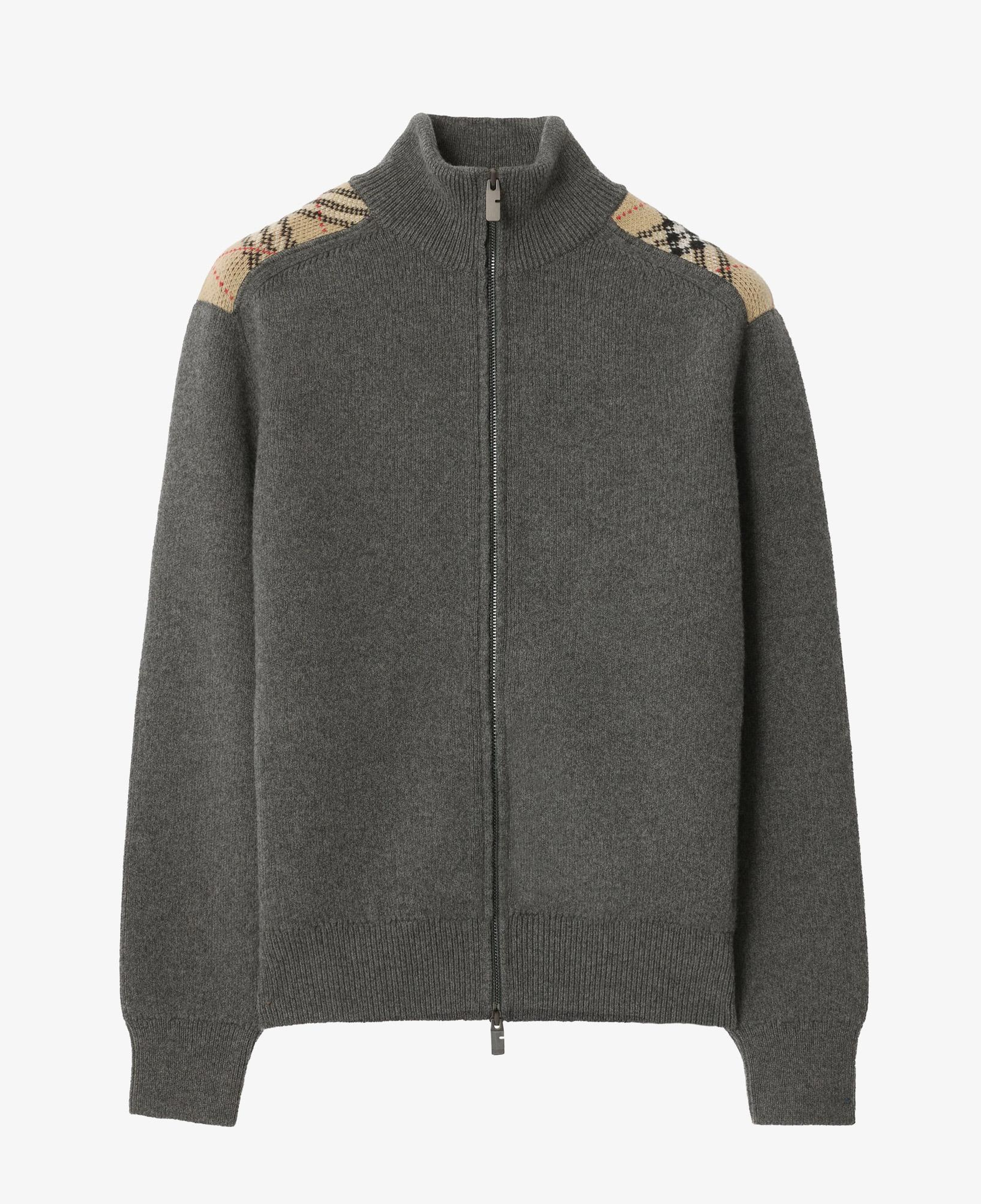 Burberry Check Trim Wool Cashmere Erkek Gri Trıko