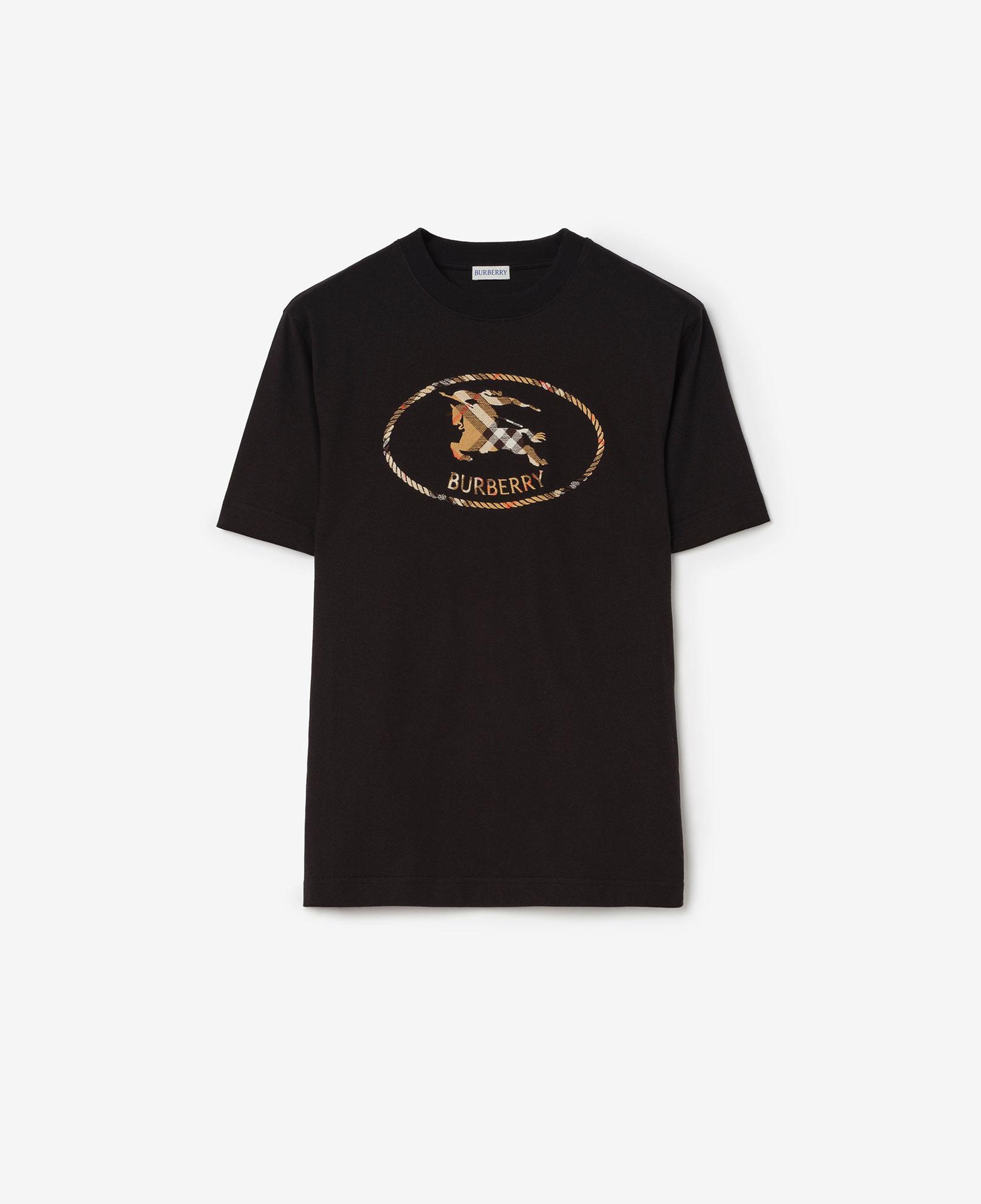 Burberry Check Knight Stamp Cotton Erkek Siyah T-Shirt