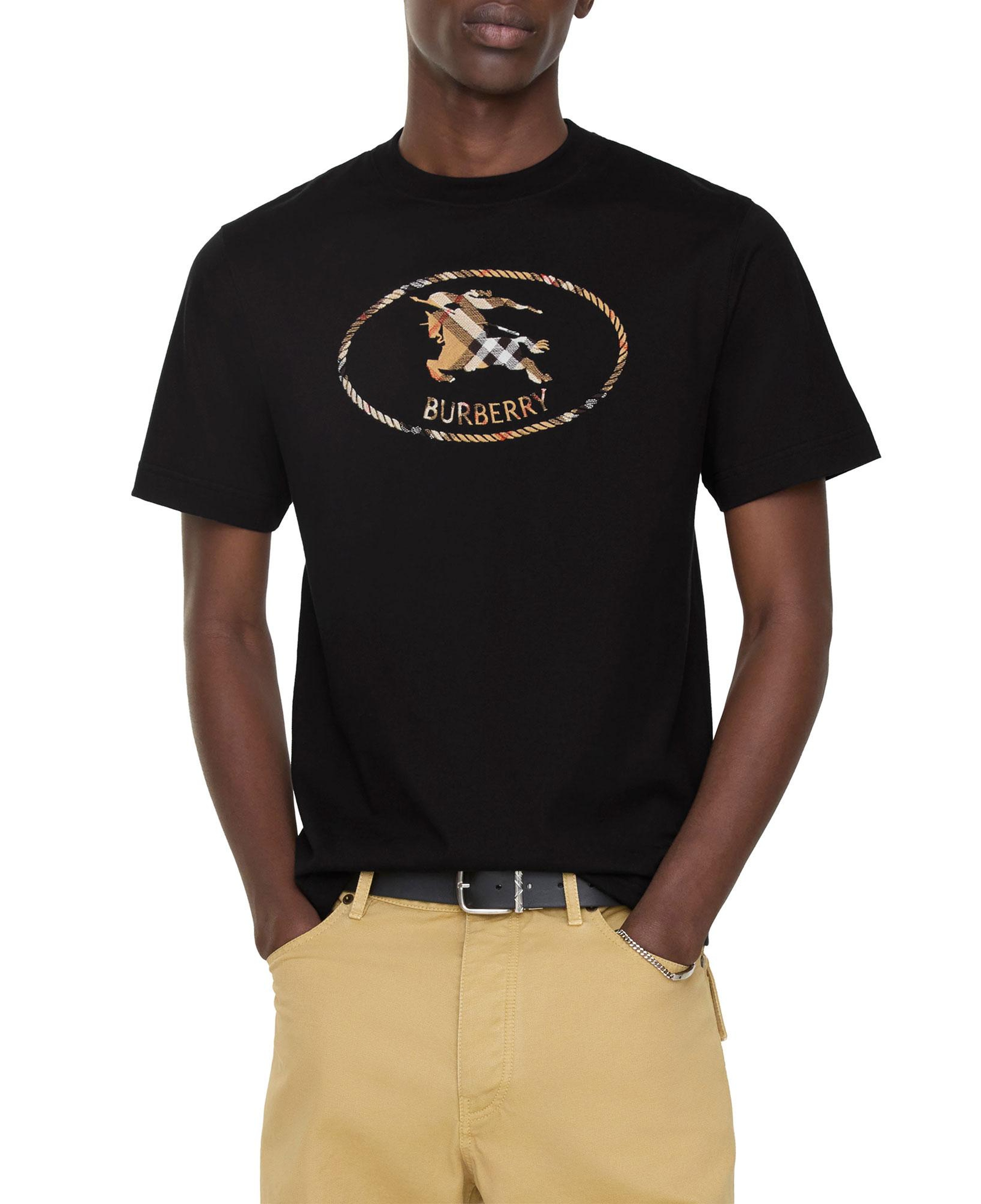 Burberry Check Knight Stamp Cotton Erkek Siyah T-Shirt