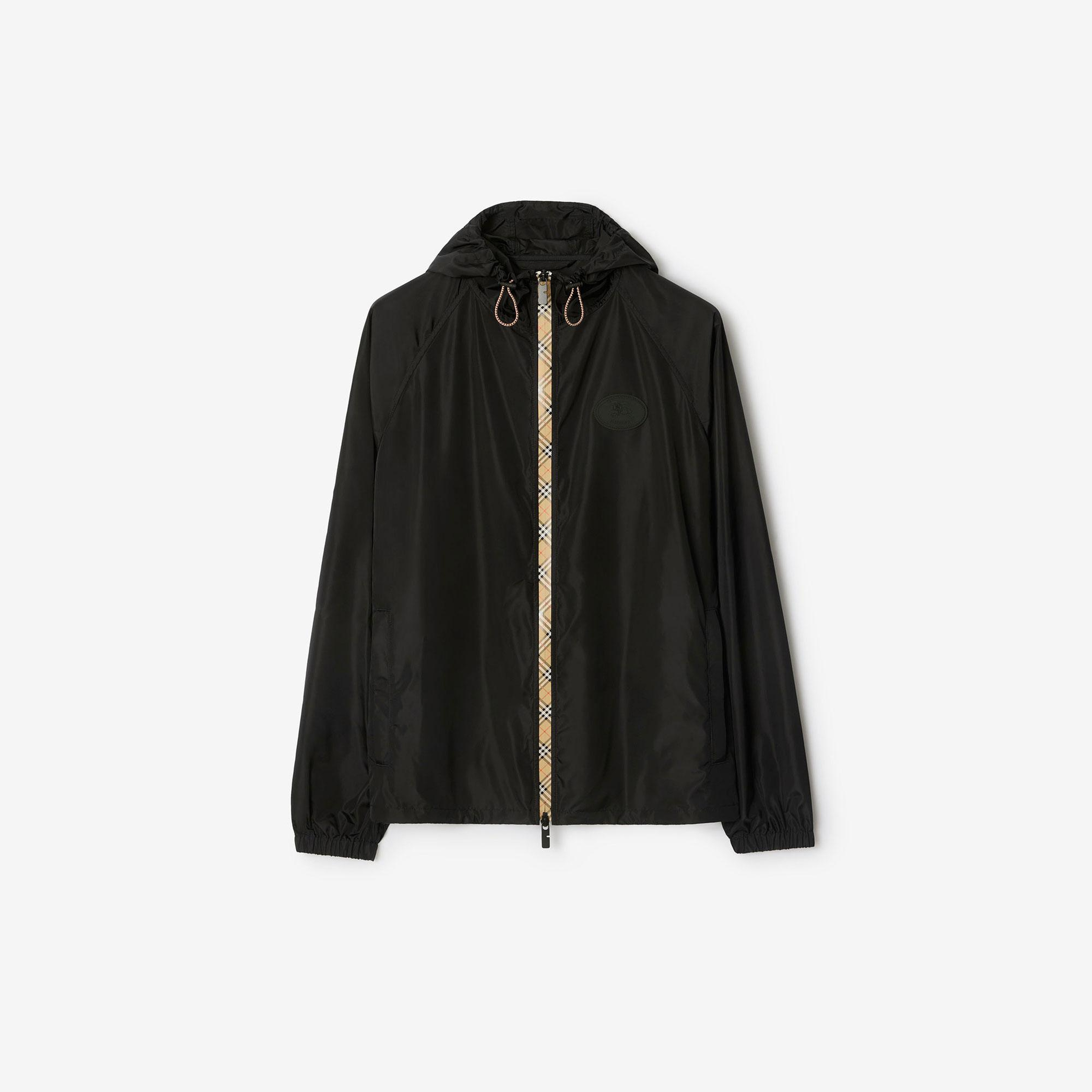 Burberry Checker-Tape Nylon Hooded Erkek Siyah Mont