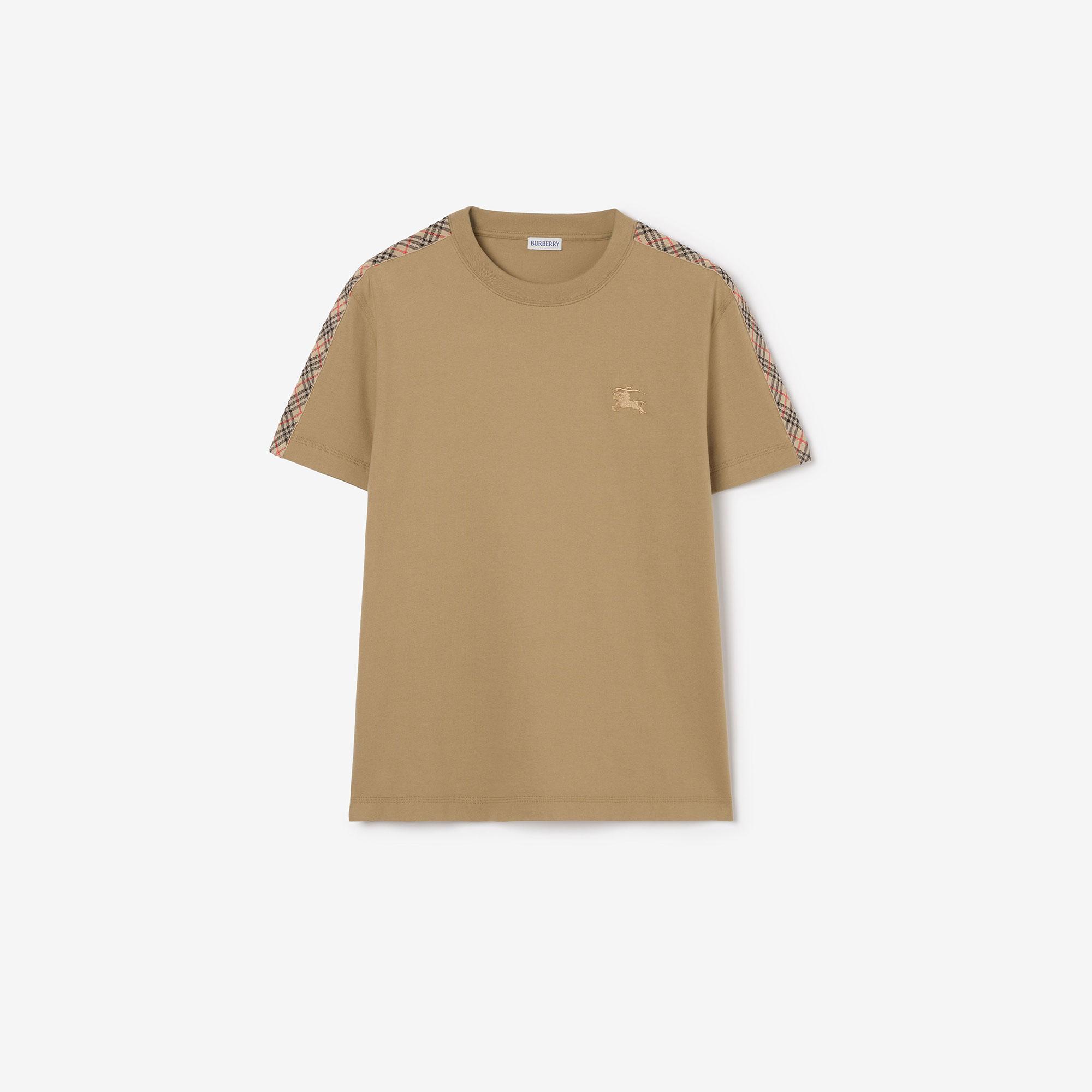 Burberry Check Trim Cotton Erkek Bej T-Shirt