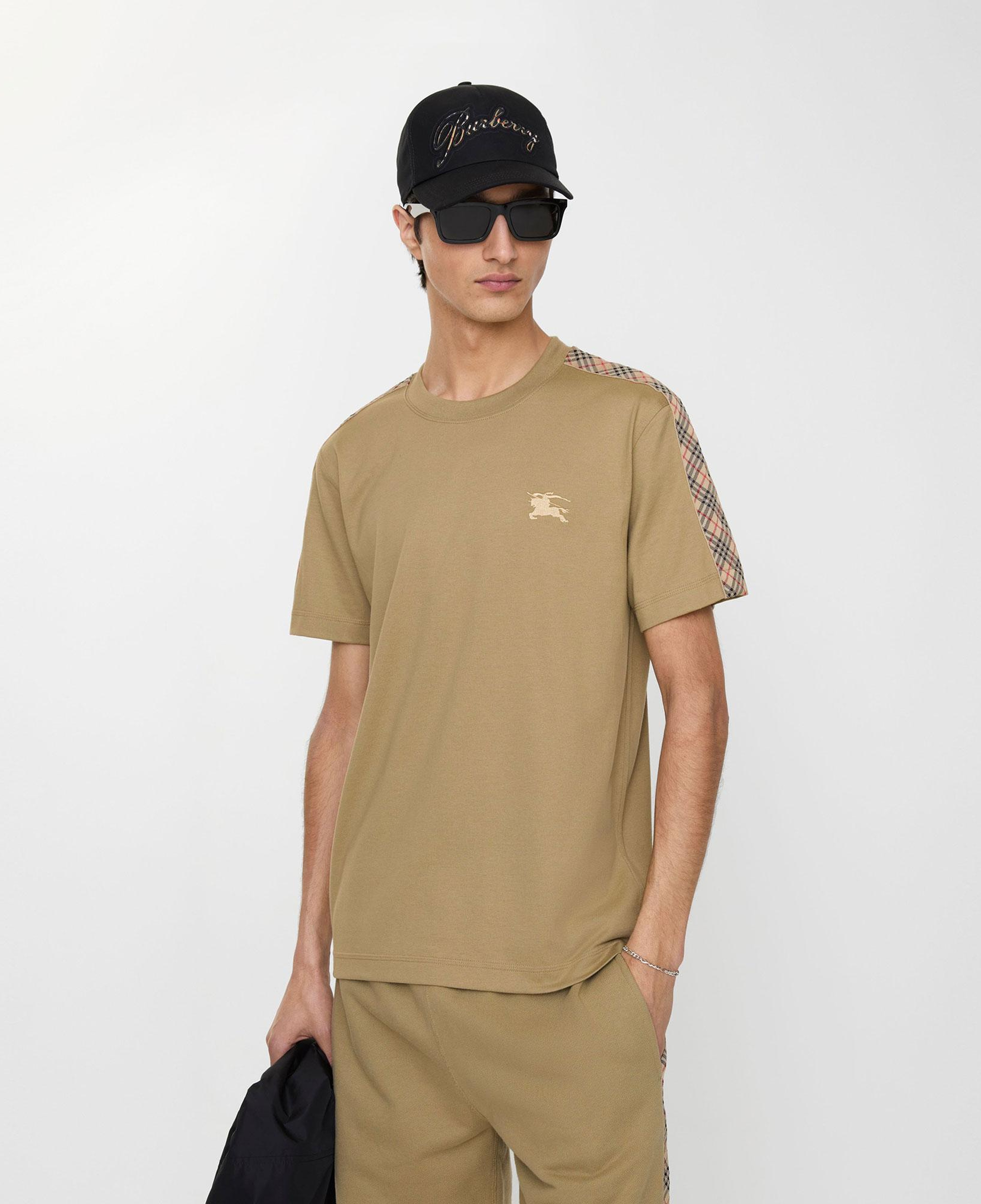 Burberry Check Trim Cotton Erkek Bej T-Shirt