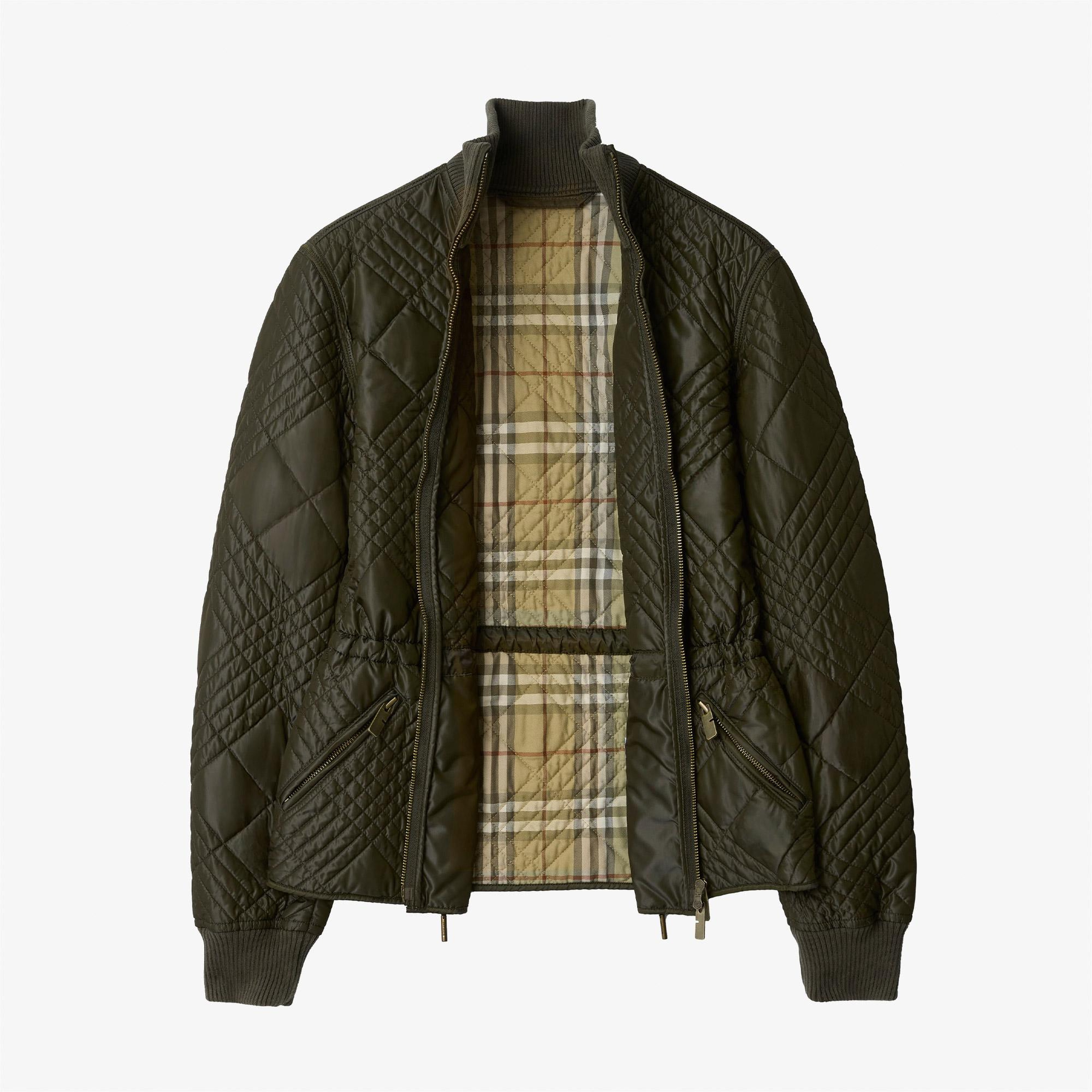 Burberry Micro Check-Stitch Nylon Wakerley Kadın Haki Mont