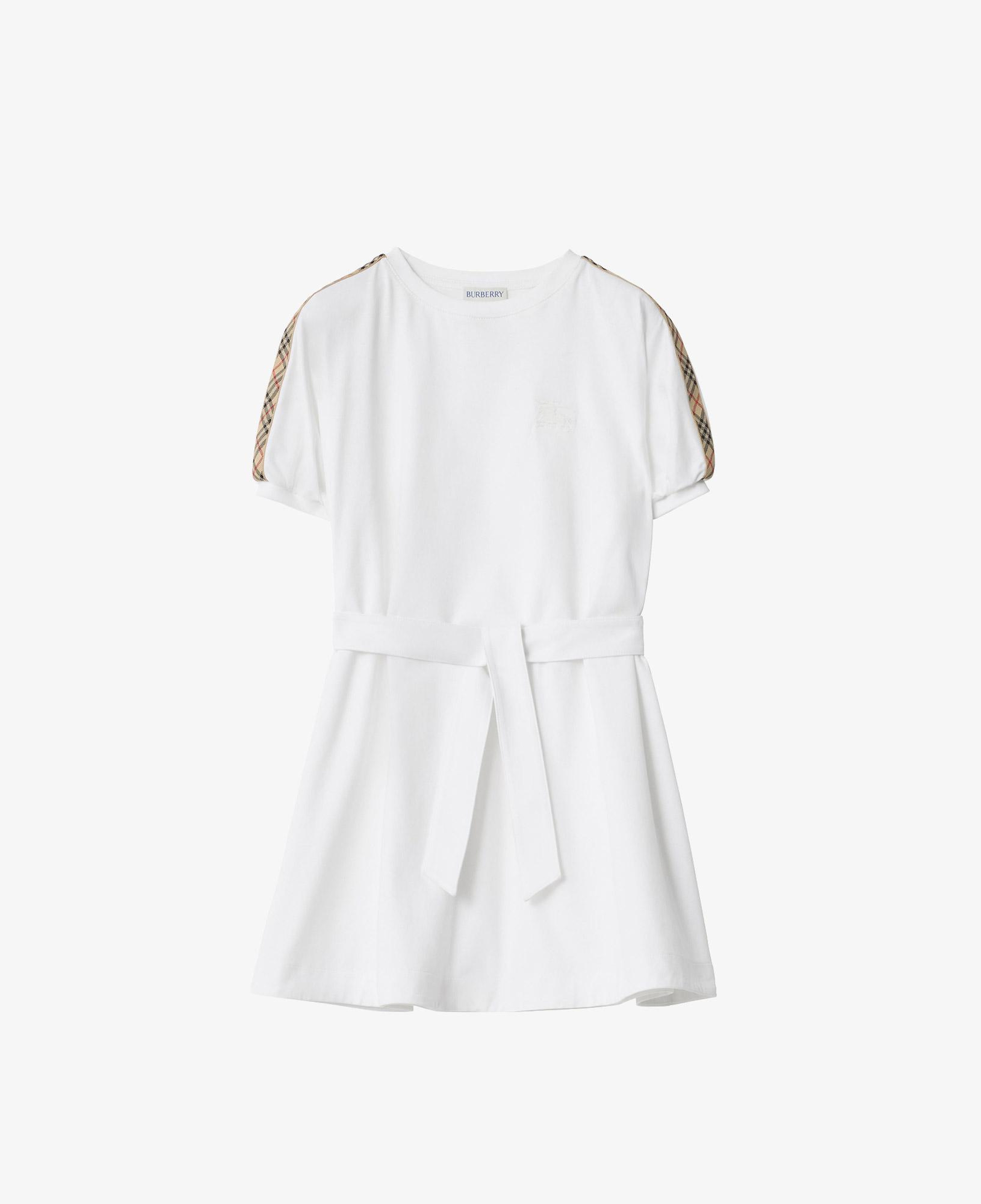 Burberry Check Trim Cotton Çocuk Beyaz Elbise