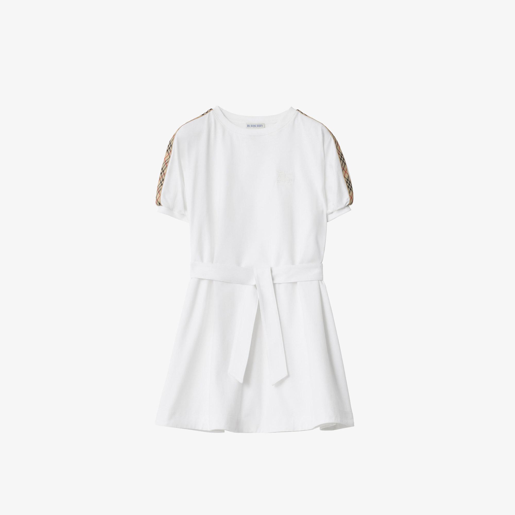 Burberry Check Trim Cotton Çocuk Beyaz Elbise