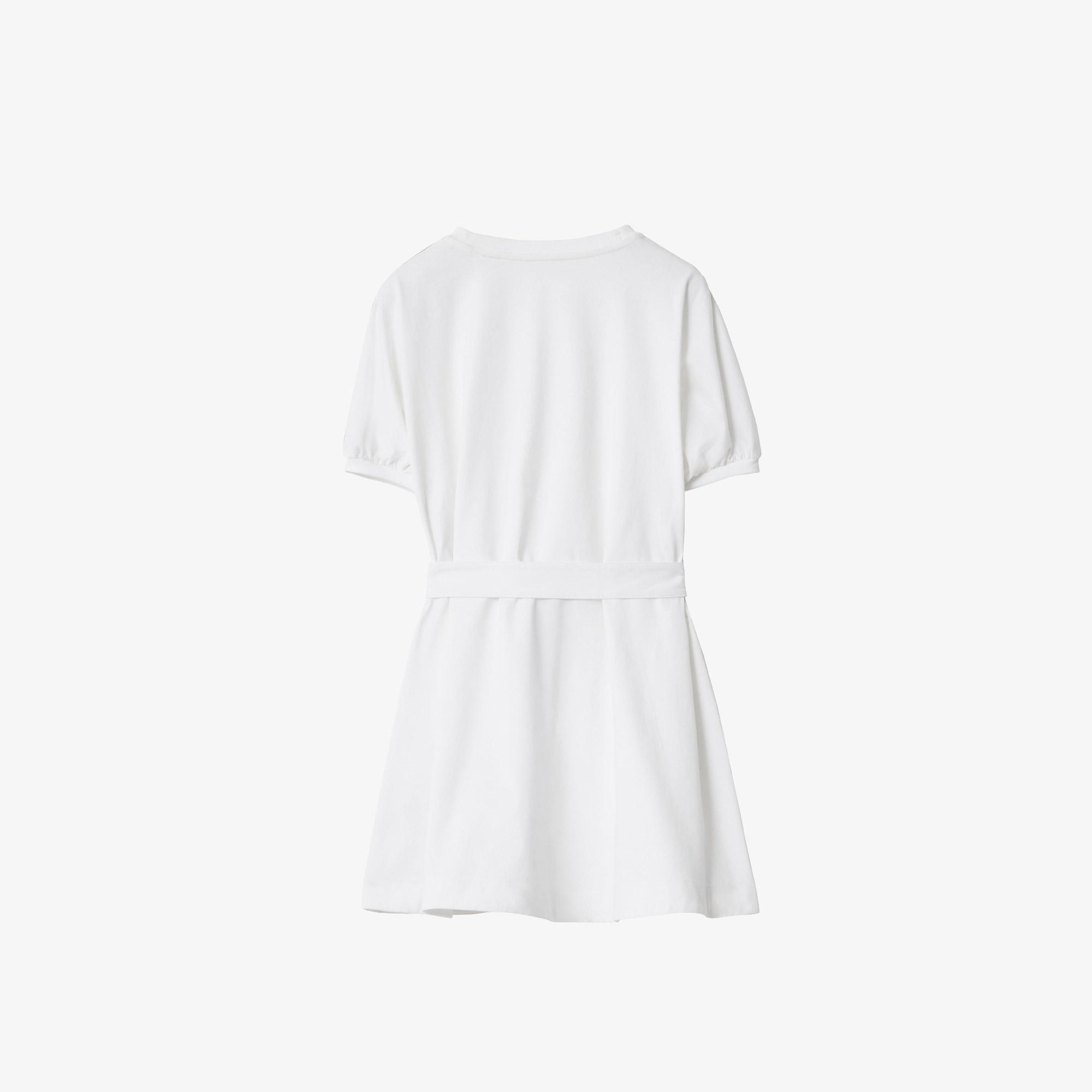 Burberry Check Trim Cotton Çocuk Beyaz Elbise