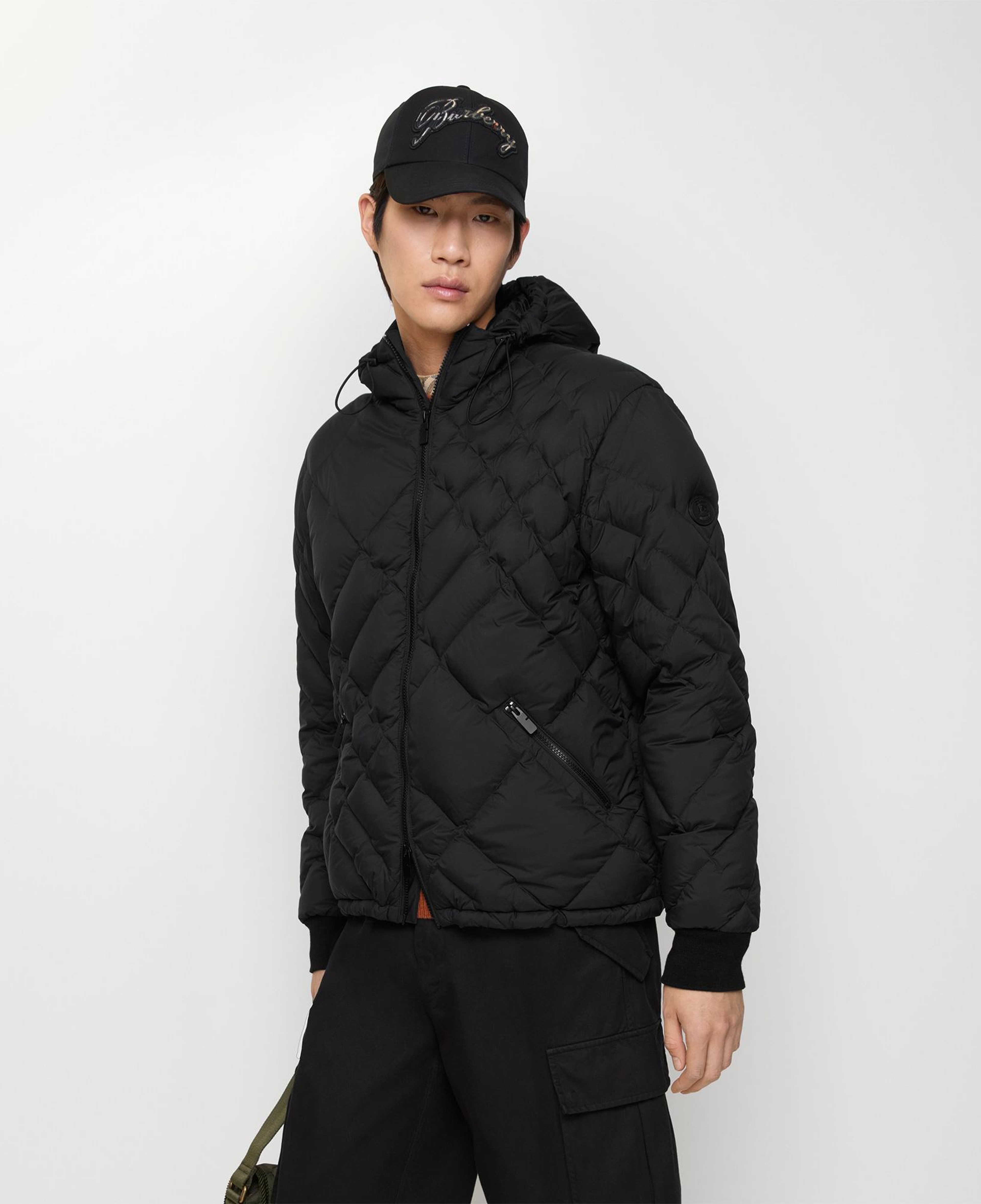 Burberry Check-Stitch Nylon Doversgreen Puffer Erkek Siyah Mont