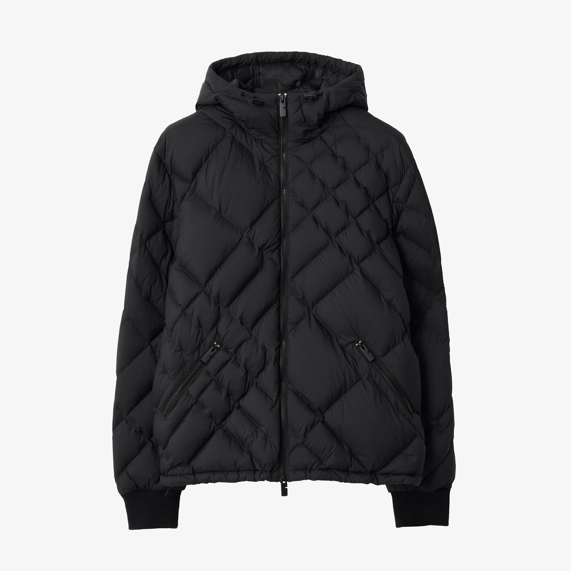 Burberry Check-Stitch Nylon Doversgreen Puffer Erkek Siyah Mont