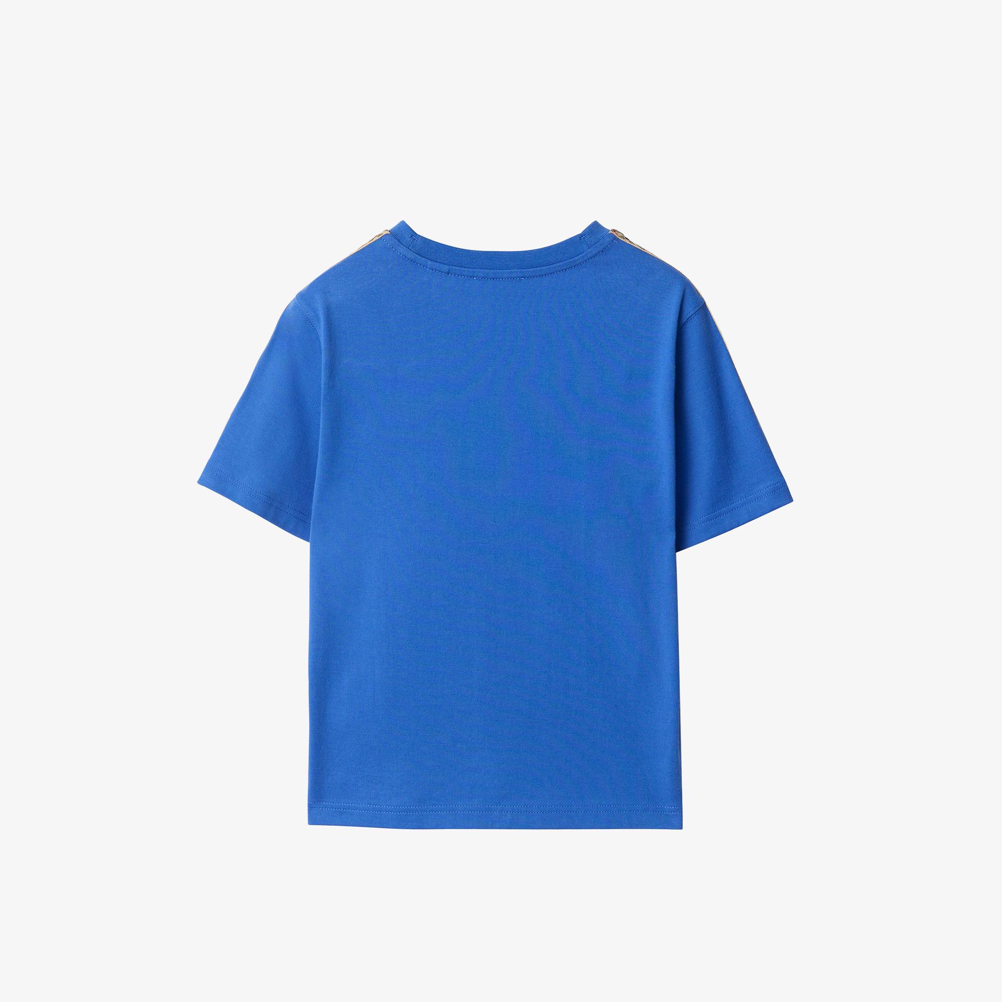 Burberry Check Trim Cotton Çocuk Mavi T-Shirt