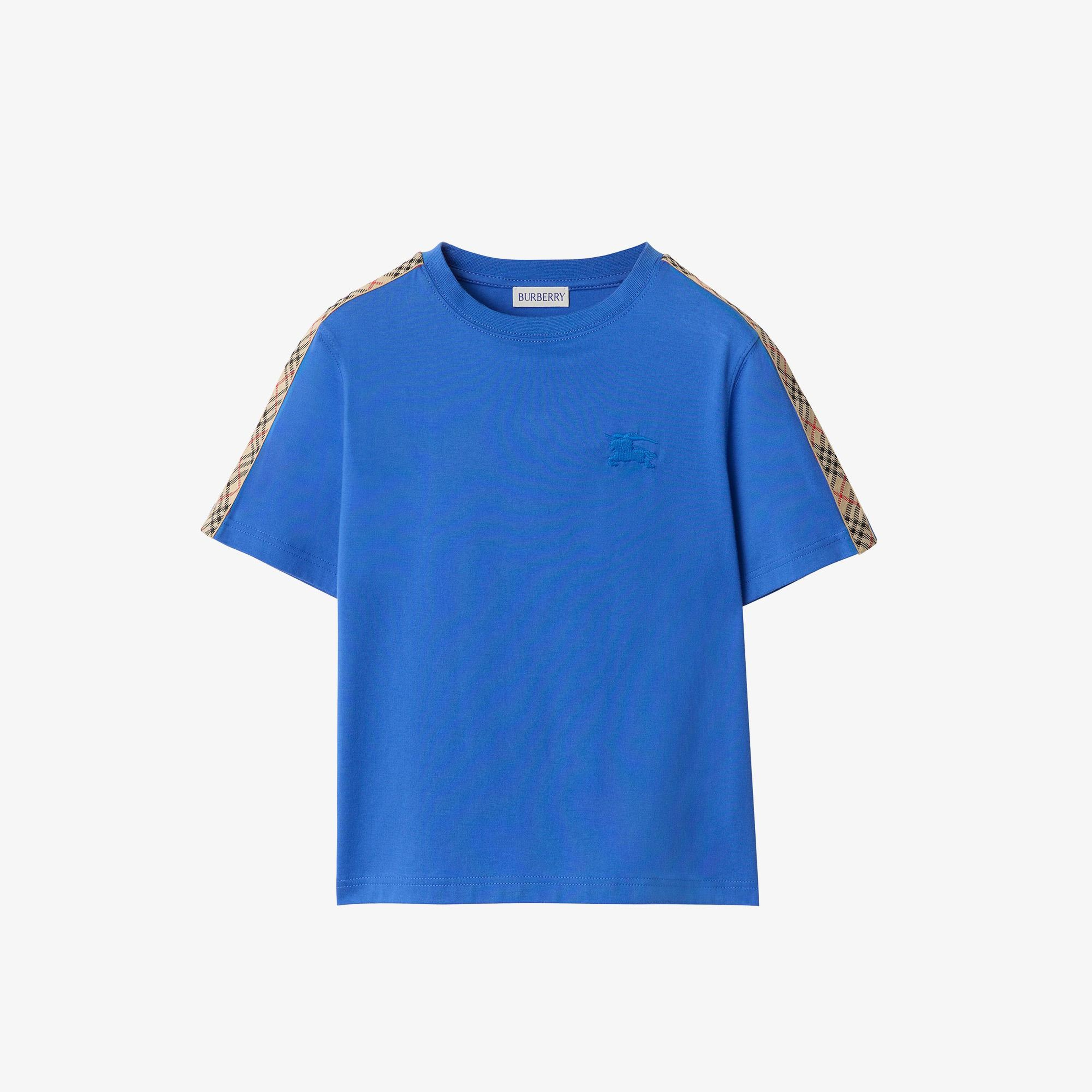 Burberry Check Trim Cotton Çocuk Mavi T-Shirt