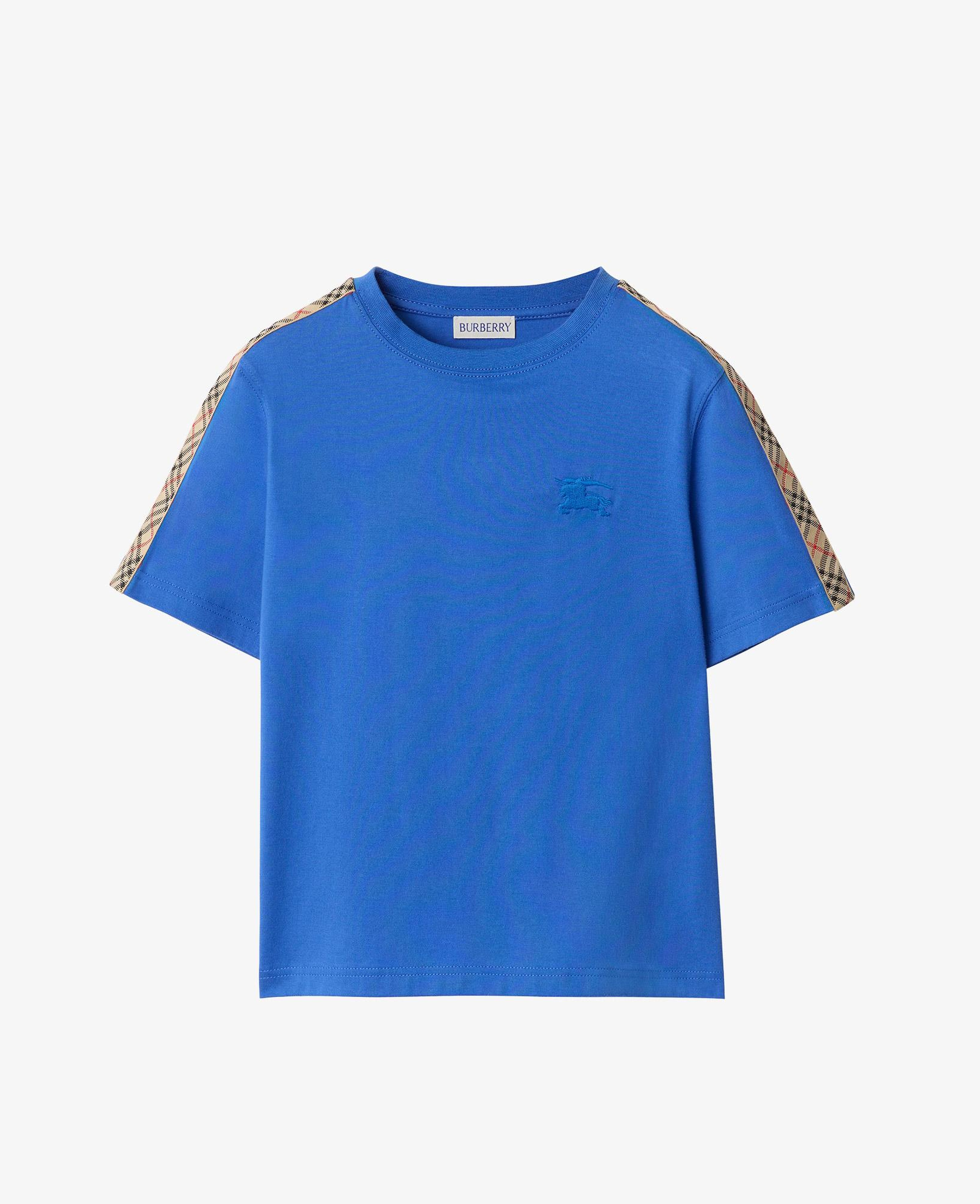 Burberry Check Trim Cotton Çocuk Mavi T-Shirt