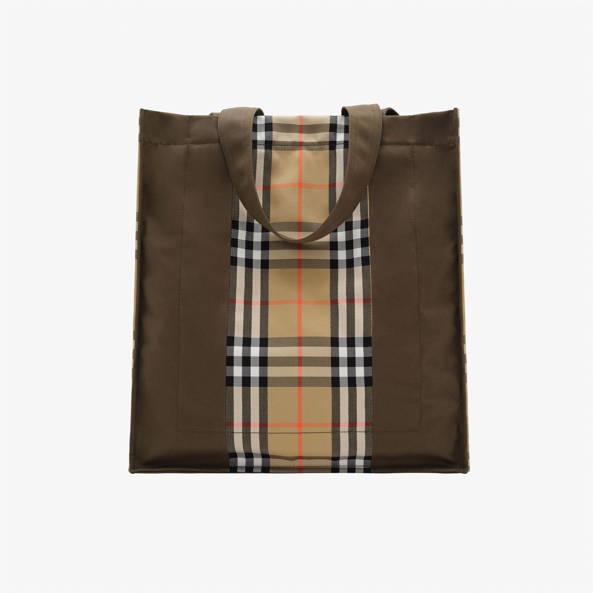 Burberry Check Trench Tote Erkek Haki Omuz Çantası