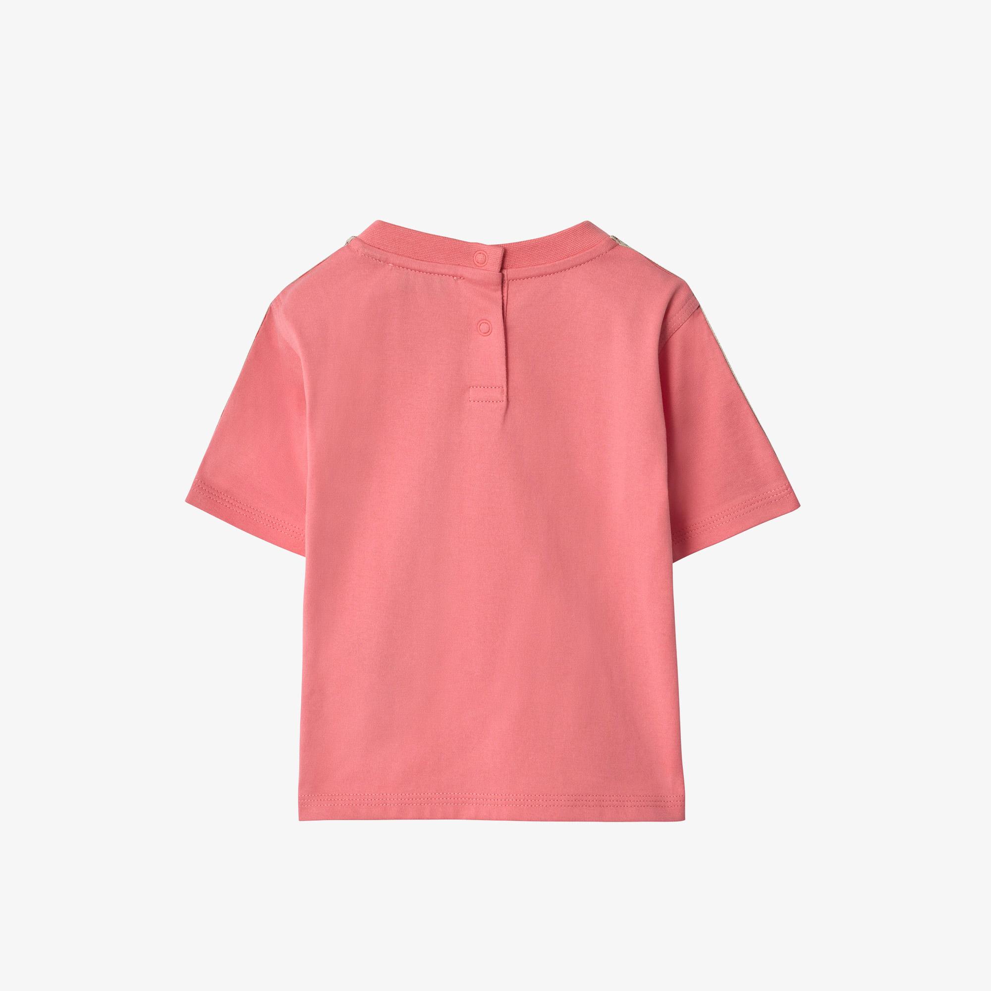 Burberry Check Trim Cotton Çocuk Pembe T-Shirt
