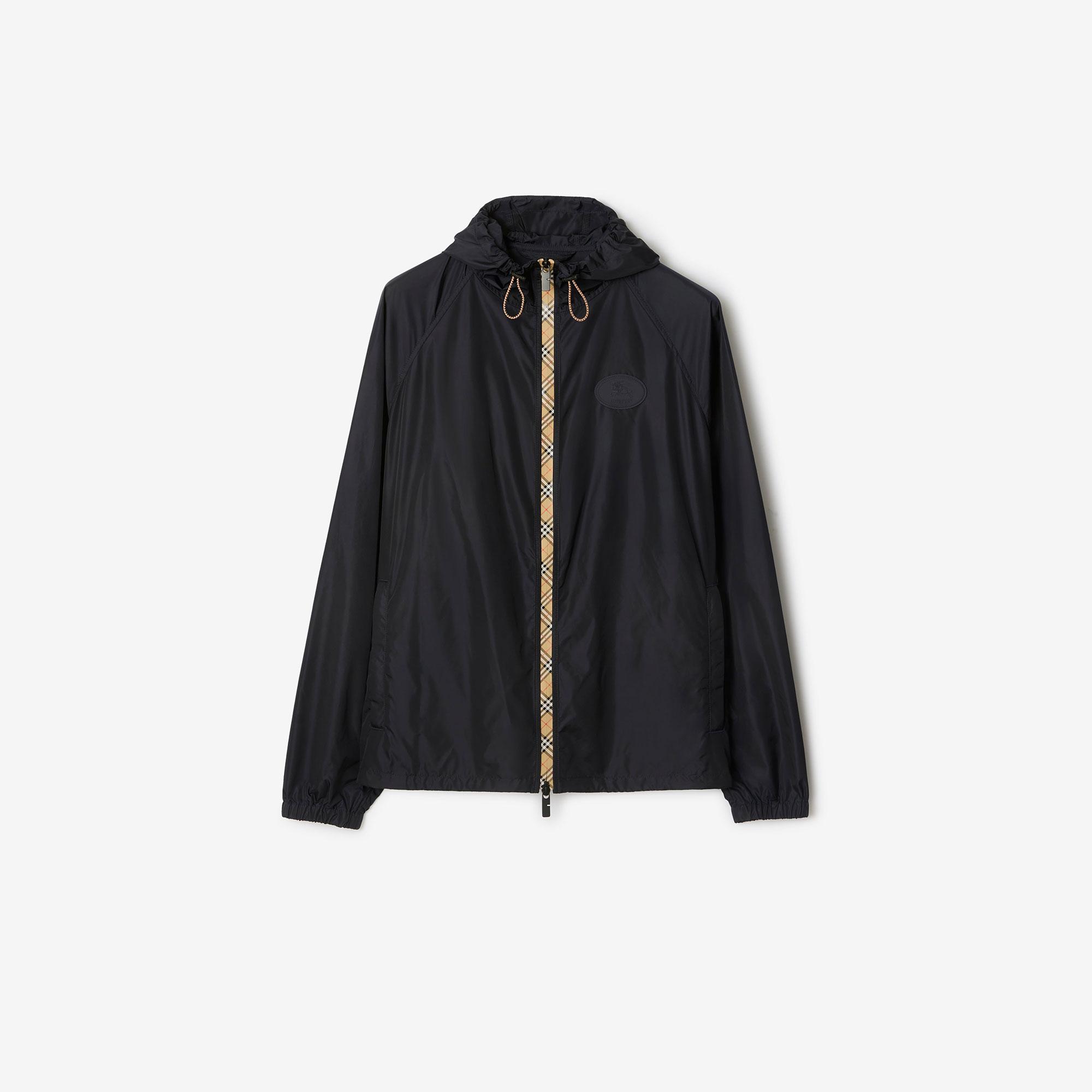 Burberry Checker-Tape Nylon Hooded Erkek Lacivert Mont