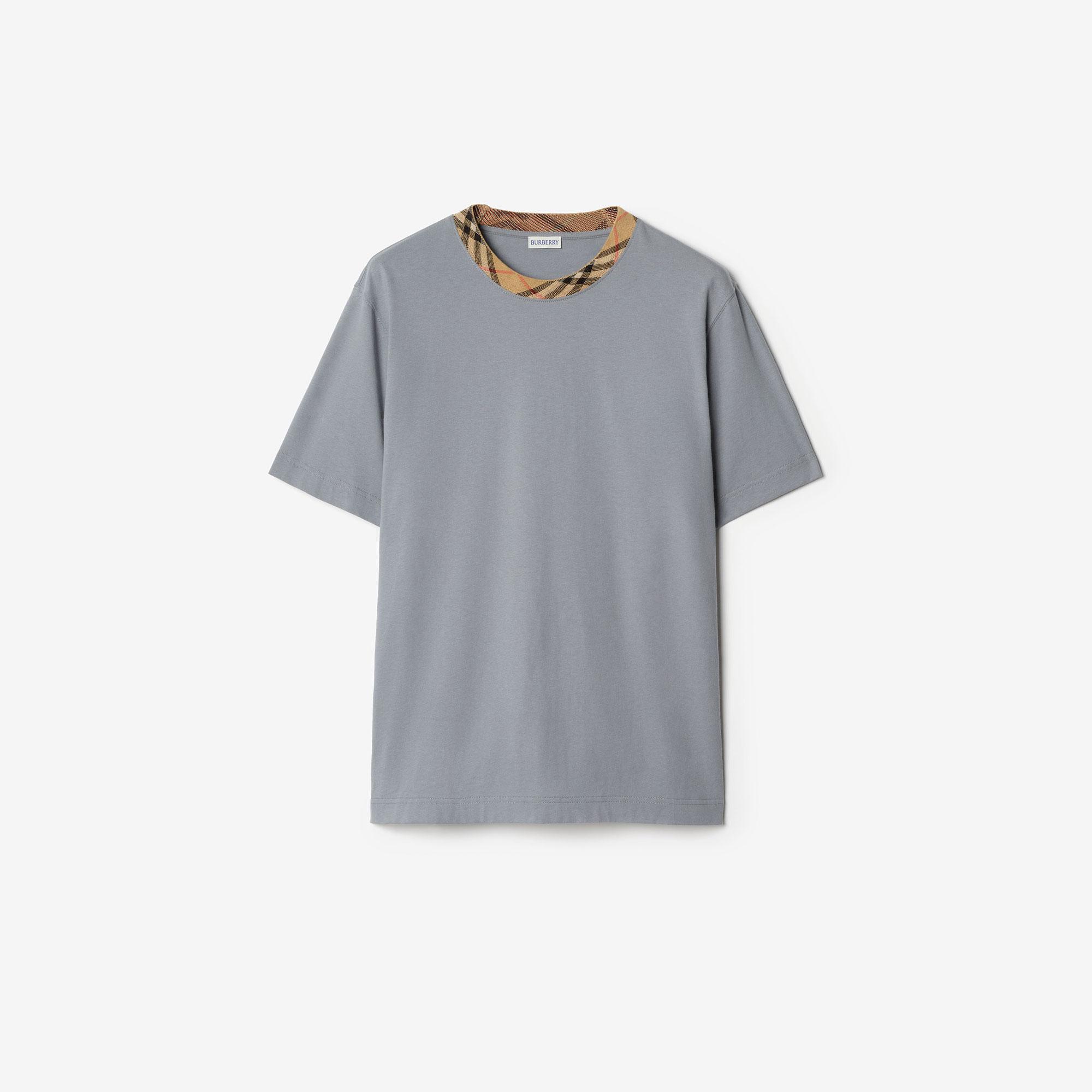 Burberry Check Trim Cotton Erkek Gri T-Shirt