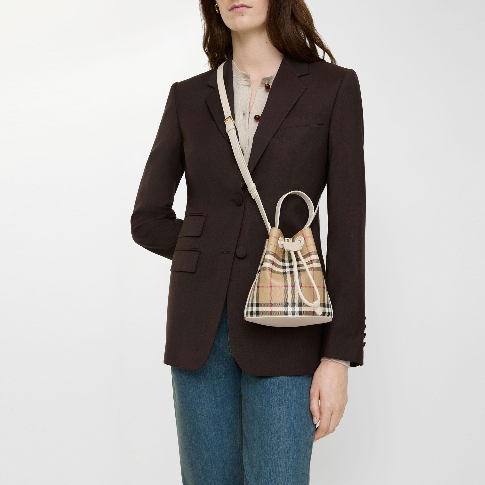 Burberry Mini Check Kadın Bej Postacı Çantası